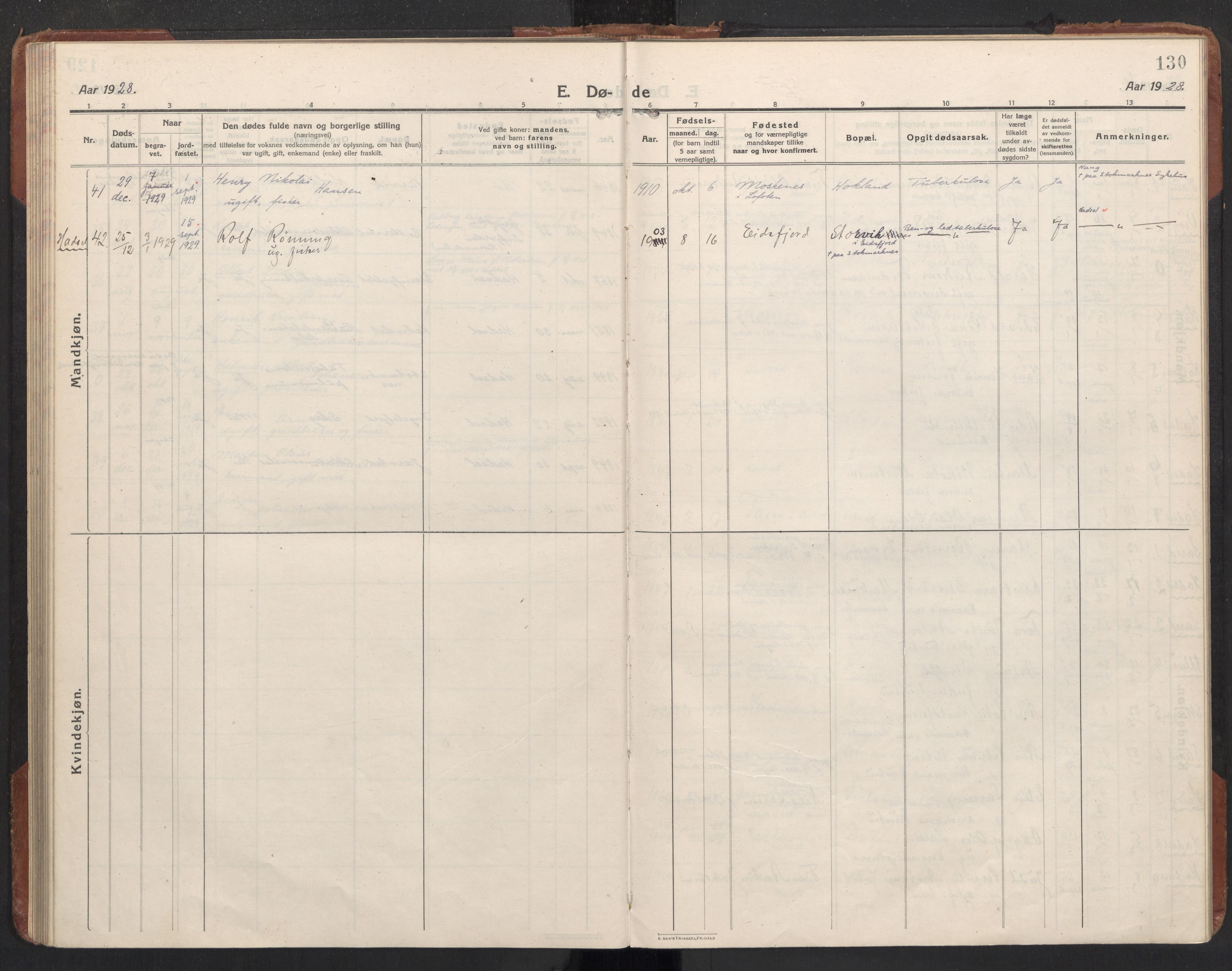 Ministerialprotokoller, klokkerbøker og fødselsregistre - Nordland, AV/SAT-A-1459/888/L1269: Parish register (copy) no. 888C11, 1913-1937, p. 130