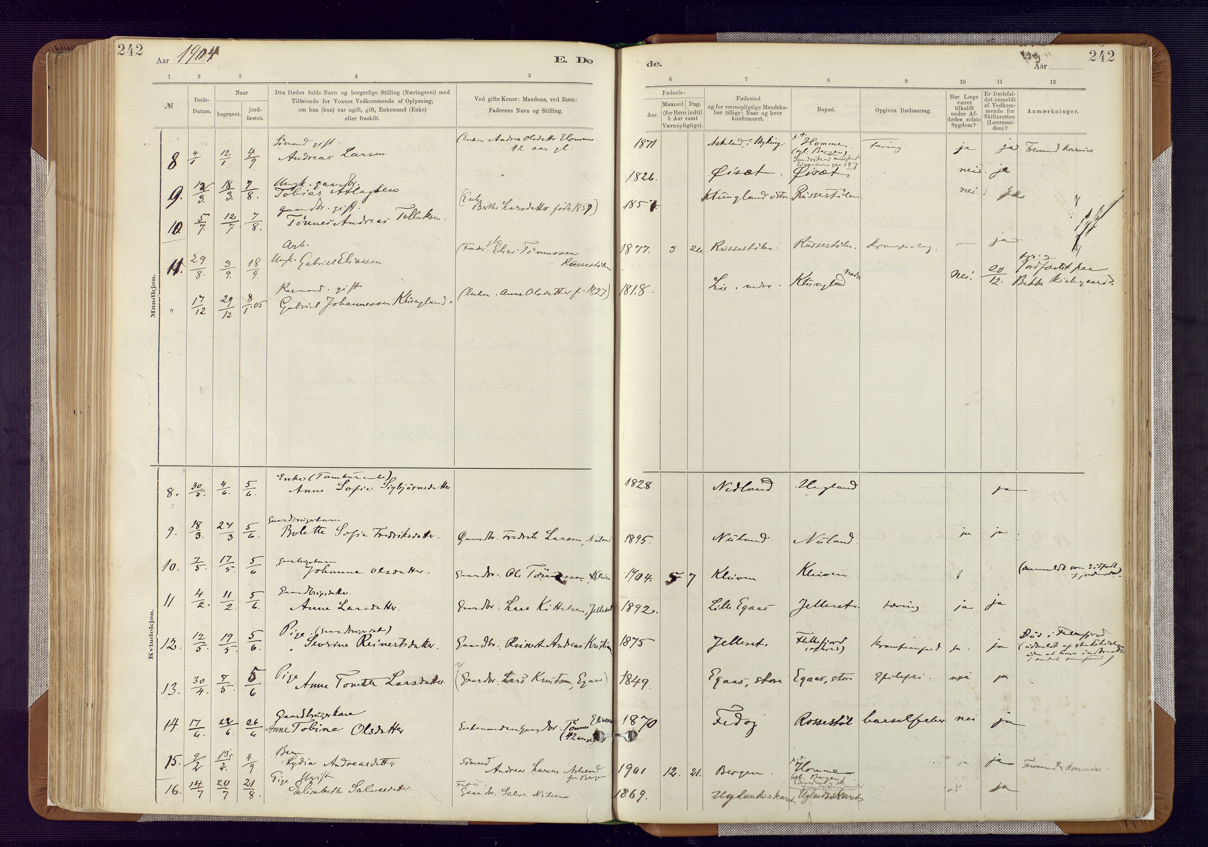 Bakke sokneprestkontor, SAK/1111-0002/F/Fa/Fab/L0003: Parish register (official) no. A 3, 1884-1921, p. 242