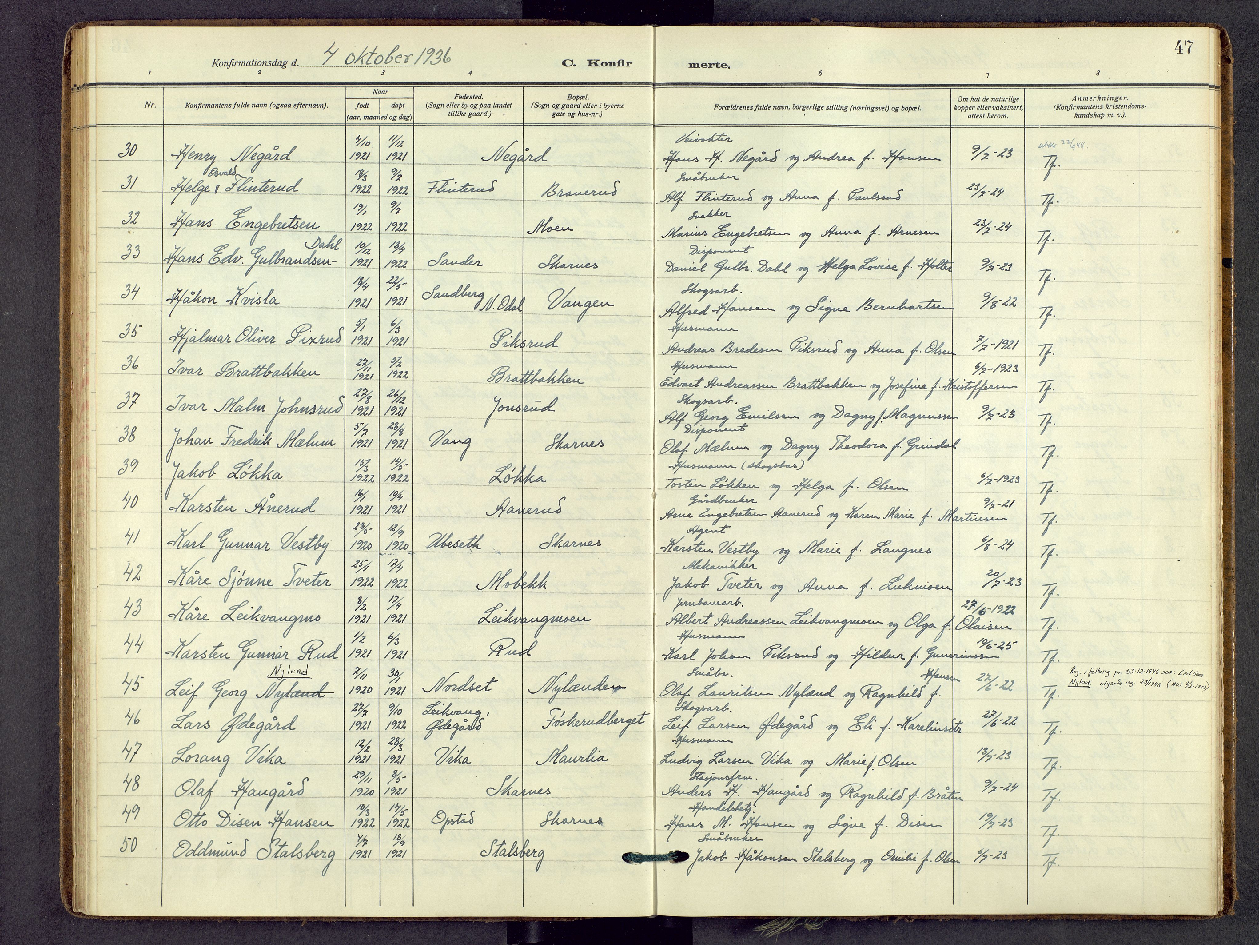 Sør-Odal prestekontor, AV/SAH-PREST-030/H/Ha/Haa/L0013: Parish register (official) no. 13, 1926-1948, p. 47