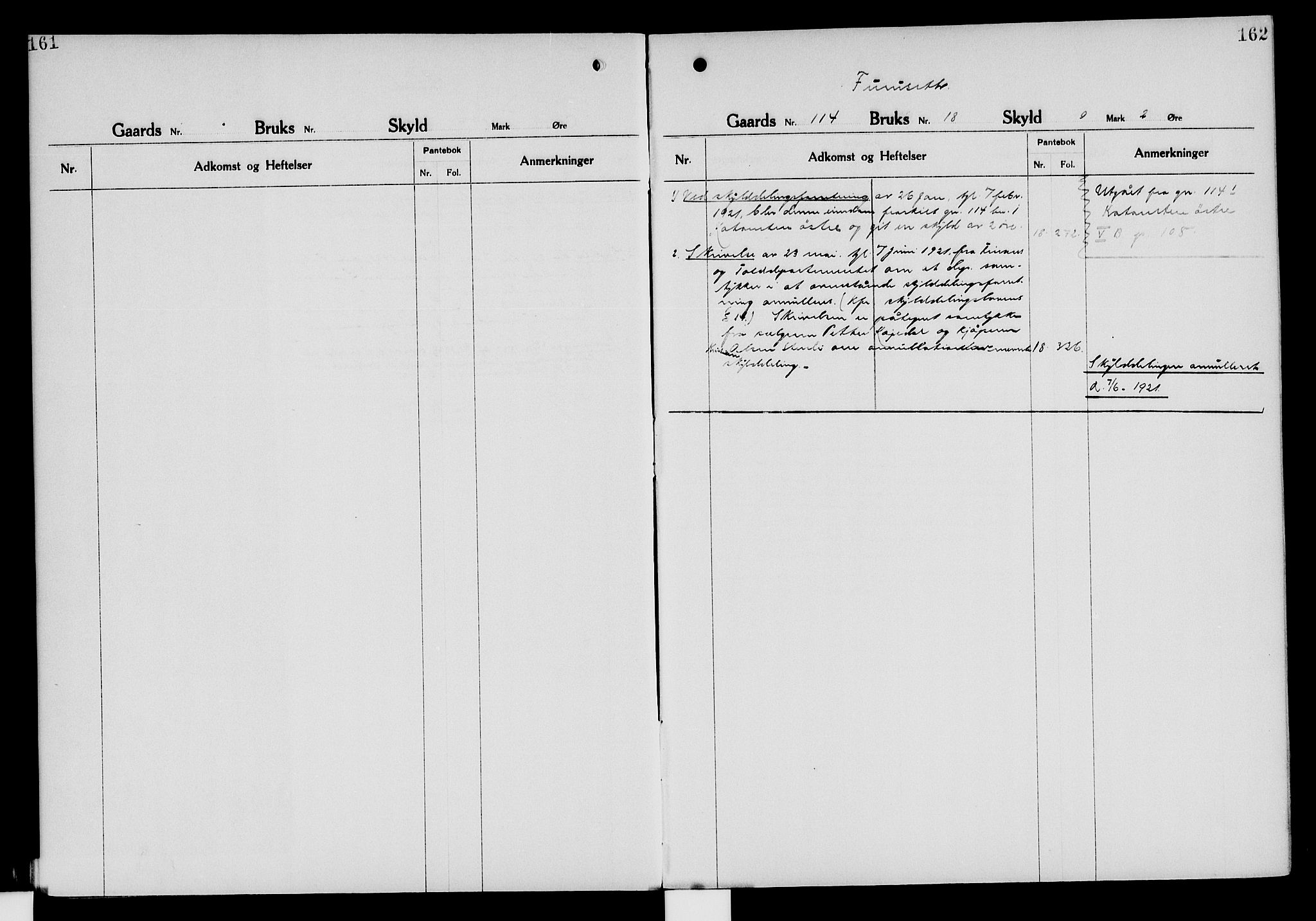 Nord-Hedmark sorenskriveri, SAH/TING-012/H/Ha/Had/Hade/L0006: Mortgage register no. 4.6, 1920-1940, p. 161-162