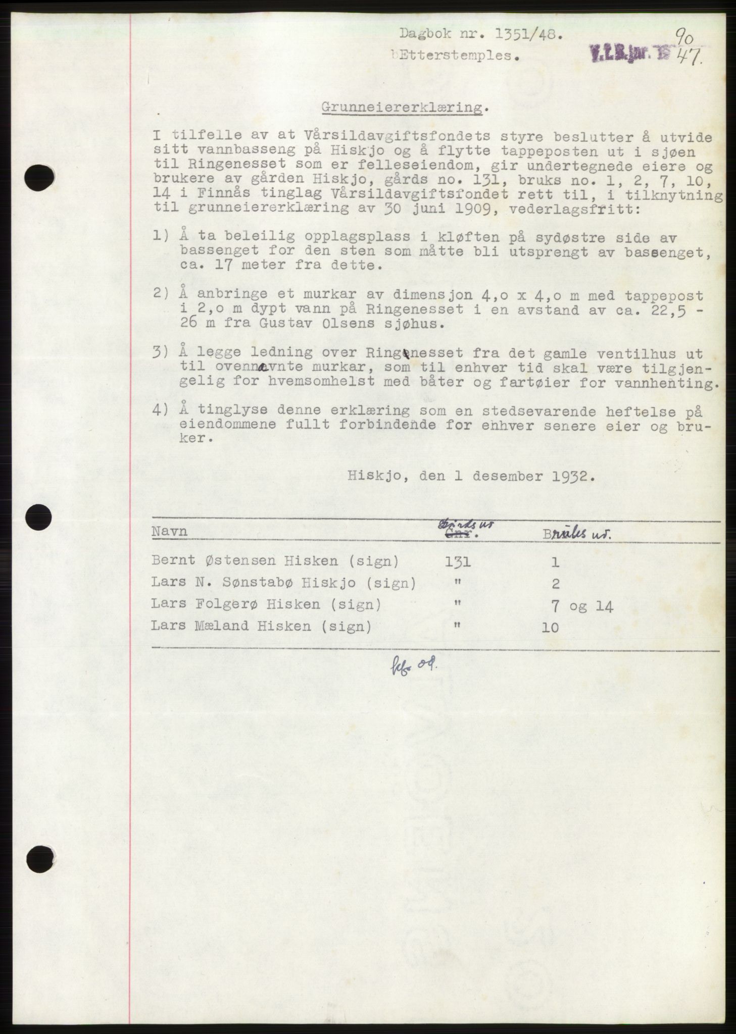 Sunnhordland sorenskrivar, AV/SAB-A-2401: Mortgage book no. B75-79, 1948-1950, Diary no: : 1351/1948