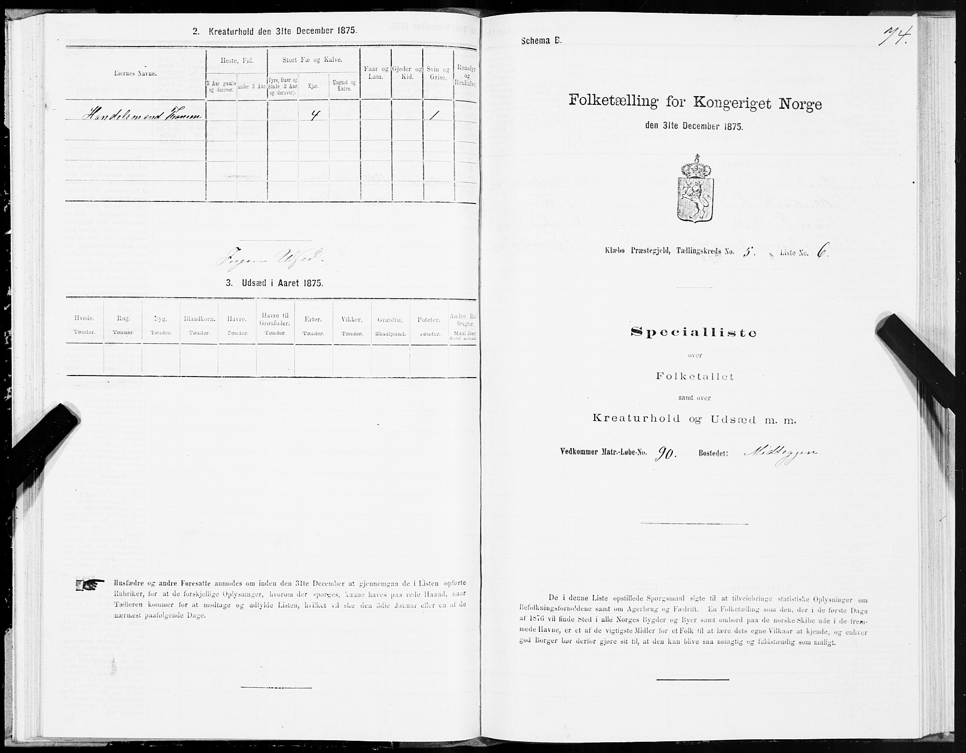 SAT, 1875 census for 1662P Klæbu, 1875, p. 2074