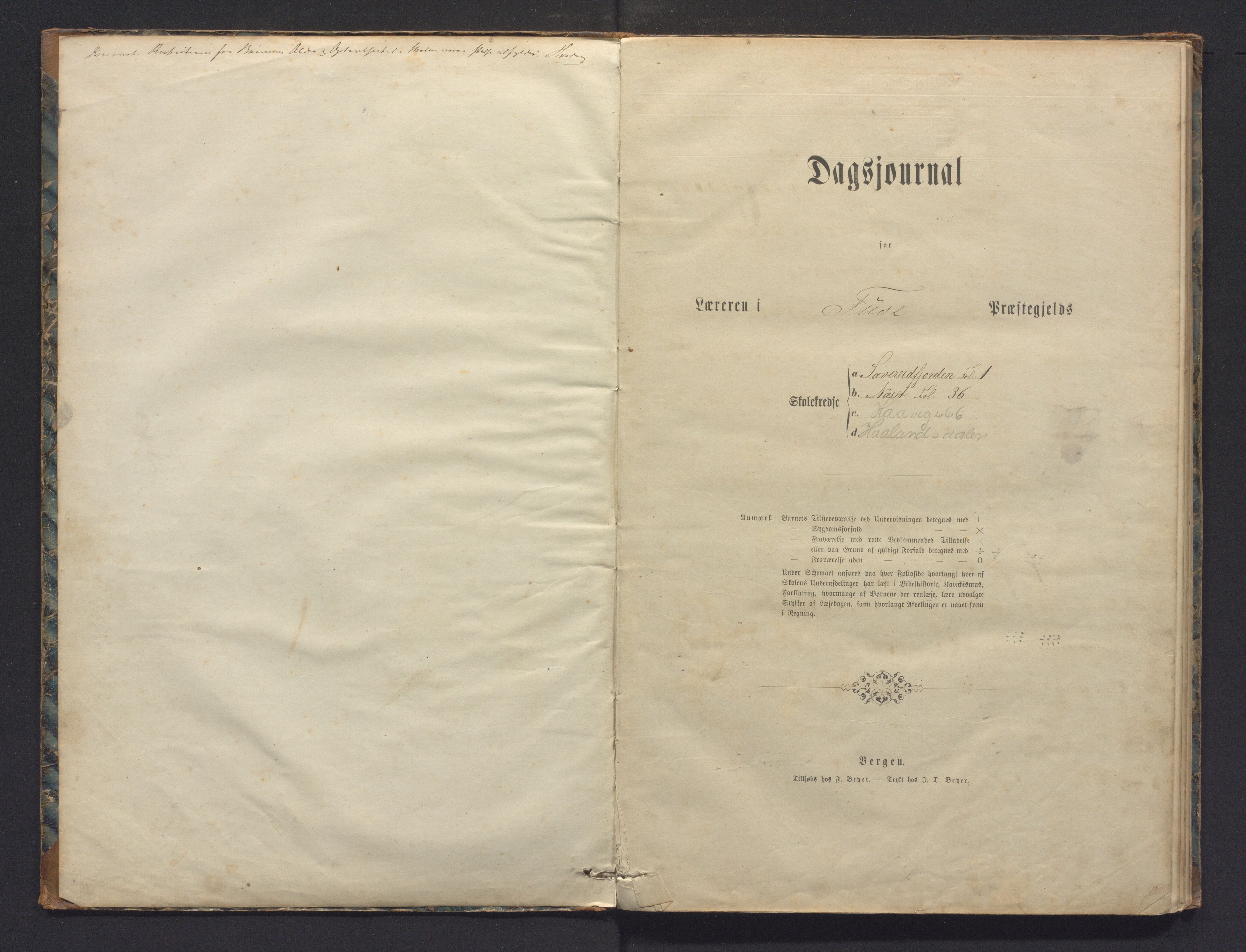 Strandvik kommune. Barneskulane, IKAH/1240-231/G/Ga/L0010: Dagjournal for læraren i Fuse Præstegjelds skolekredse, 1872-1881