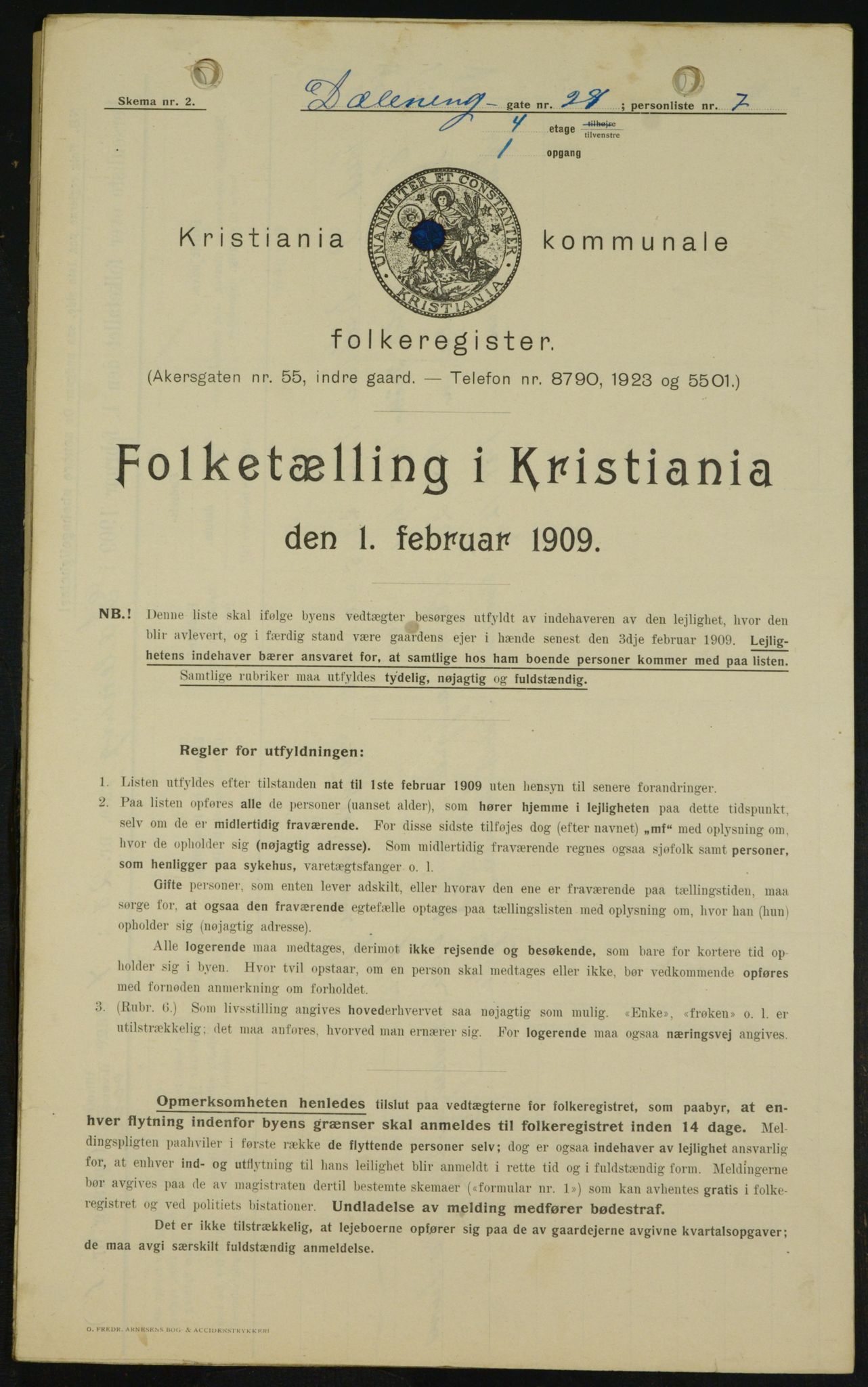 OBA, Municipal Census 1909 for Kristiania, 1909, p. 16007