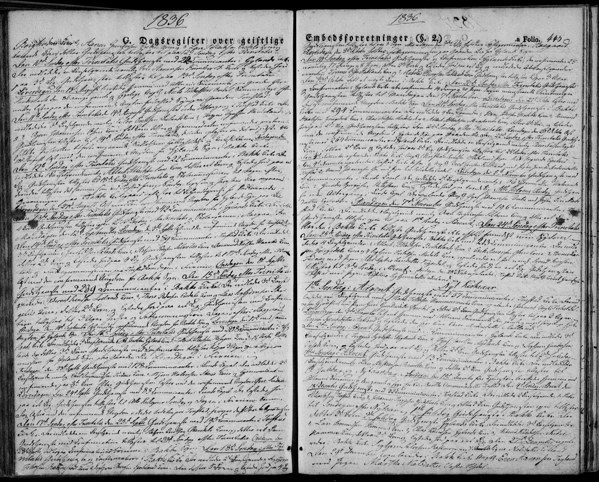 Bakke sokneprestkontor, SAK/1111-0002/F/Fa/Faa/L0004: Parish register (official) no. A 4, 1834-1846, p. 445