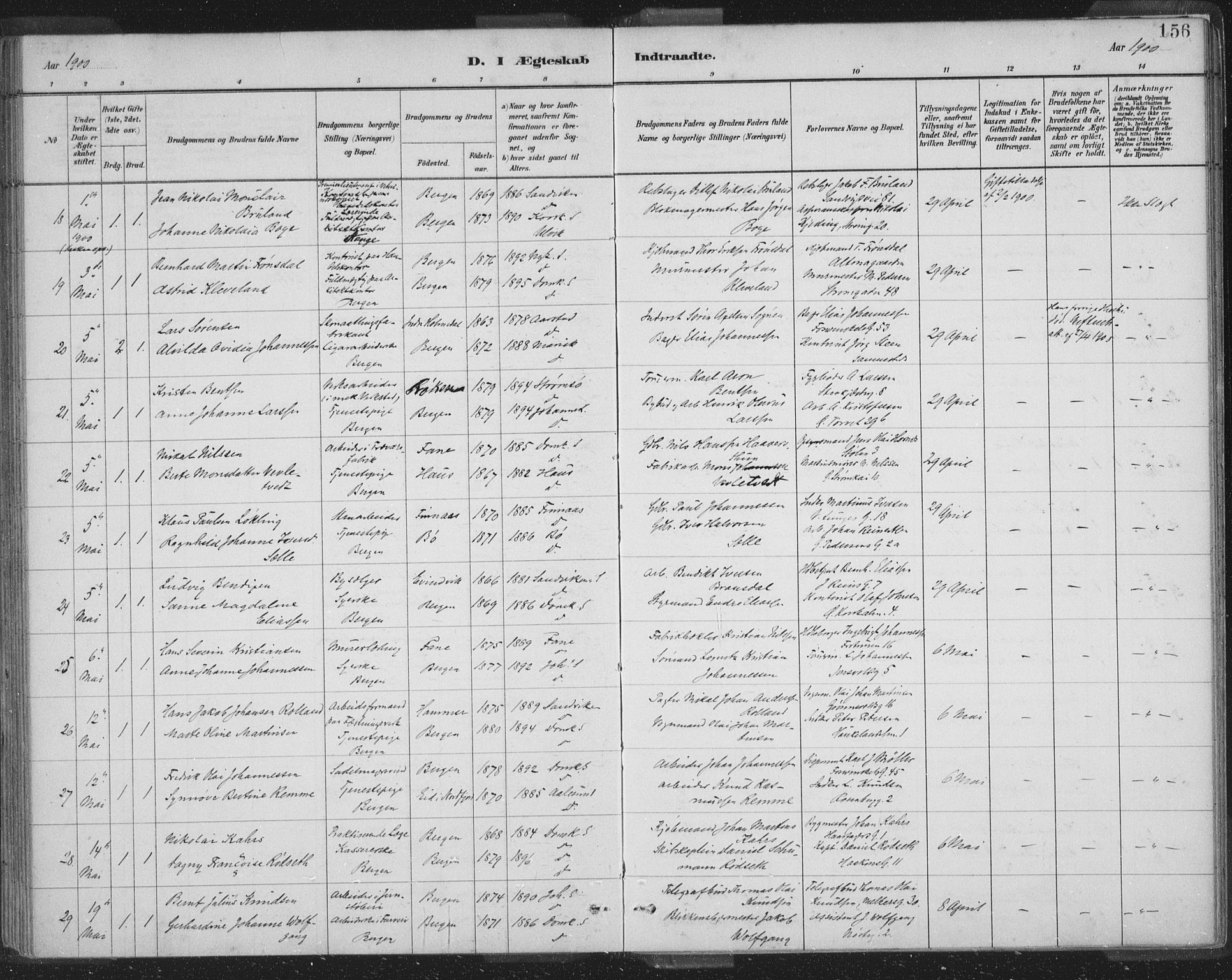 Domkirken sokneprestembete, AV/SAB-A-74801/H/Hab/L0032: Parish register (copy) no. D 4, 1880-1907, p. 156