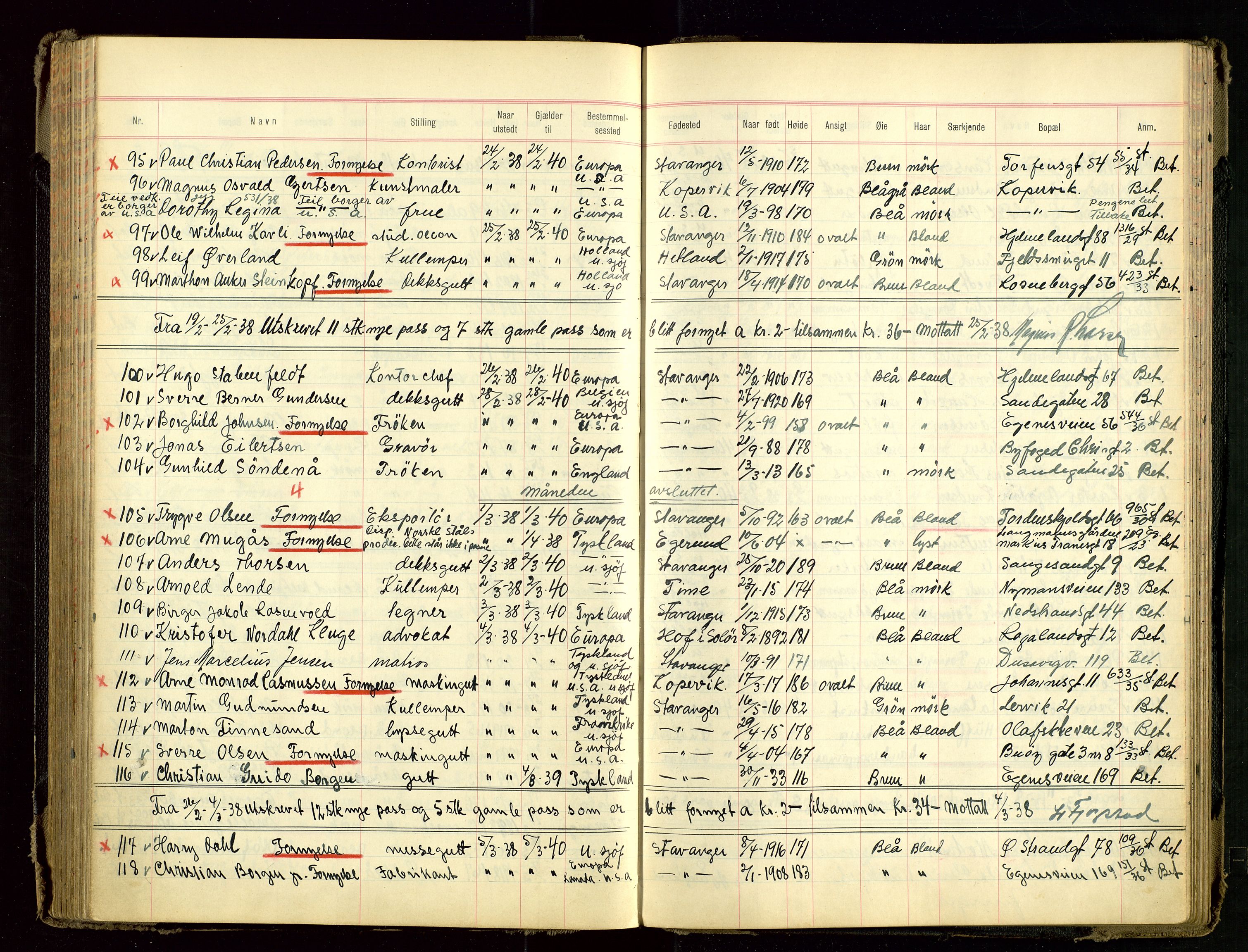 Stavanger politikammer, AV/SAST-A-100361/001/H/Hc/Hcd/Hcdb/L0001: "Passprotokoll", 1935-1939, p. 132