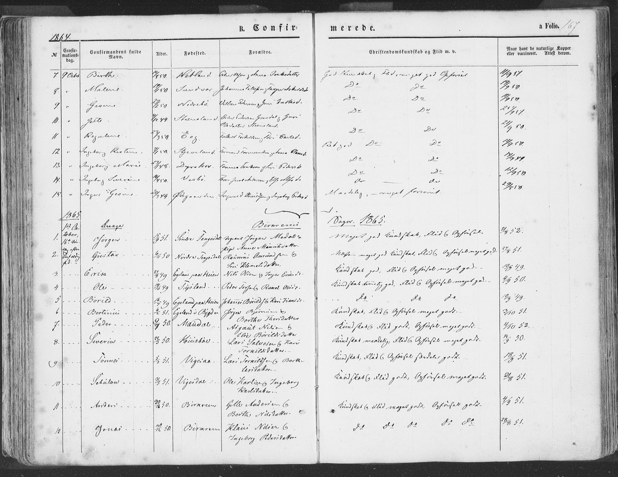 Helleland sokneprestkontor, SAST/A-101810: Parish register (official) no. A 7.1, 1863-1886, p. 167