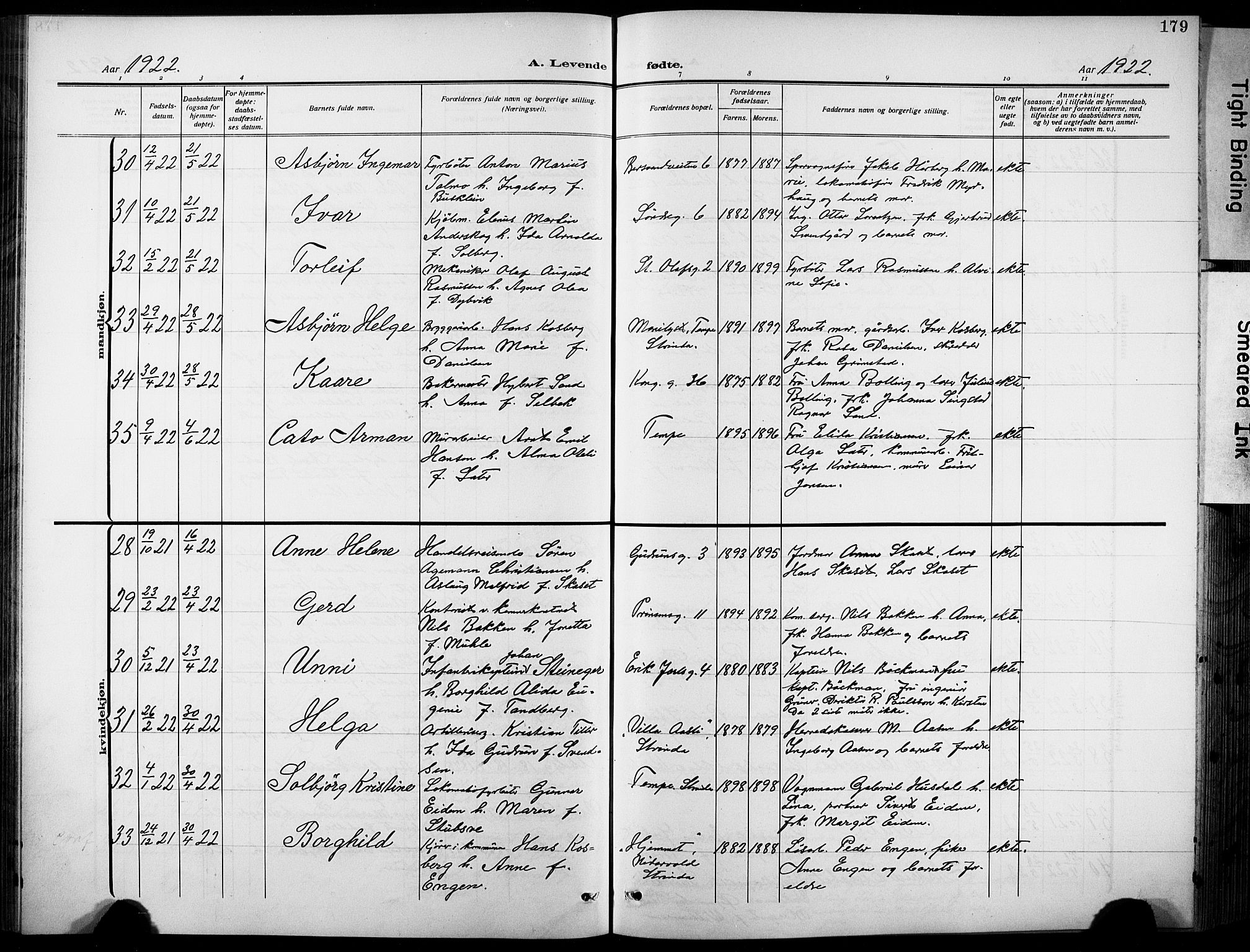 Ministerialprotokoller, klokkerbøker og fødselsregistre - Sør-Trøndelag, AV/SAT-A-1456/601/L0096: Parish register (copy) no. 601C14, 1911-1931, p. 179