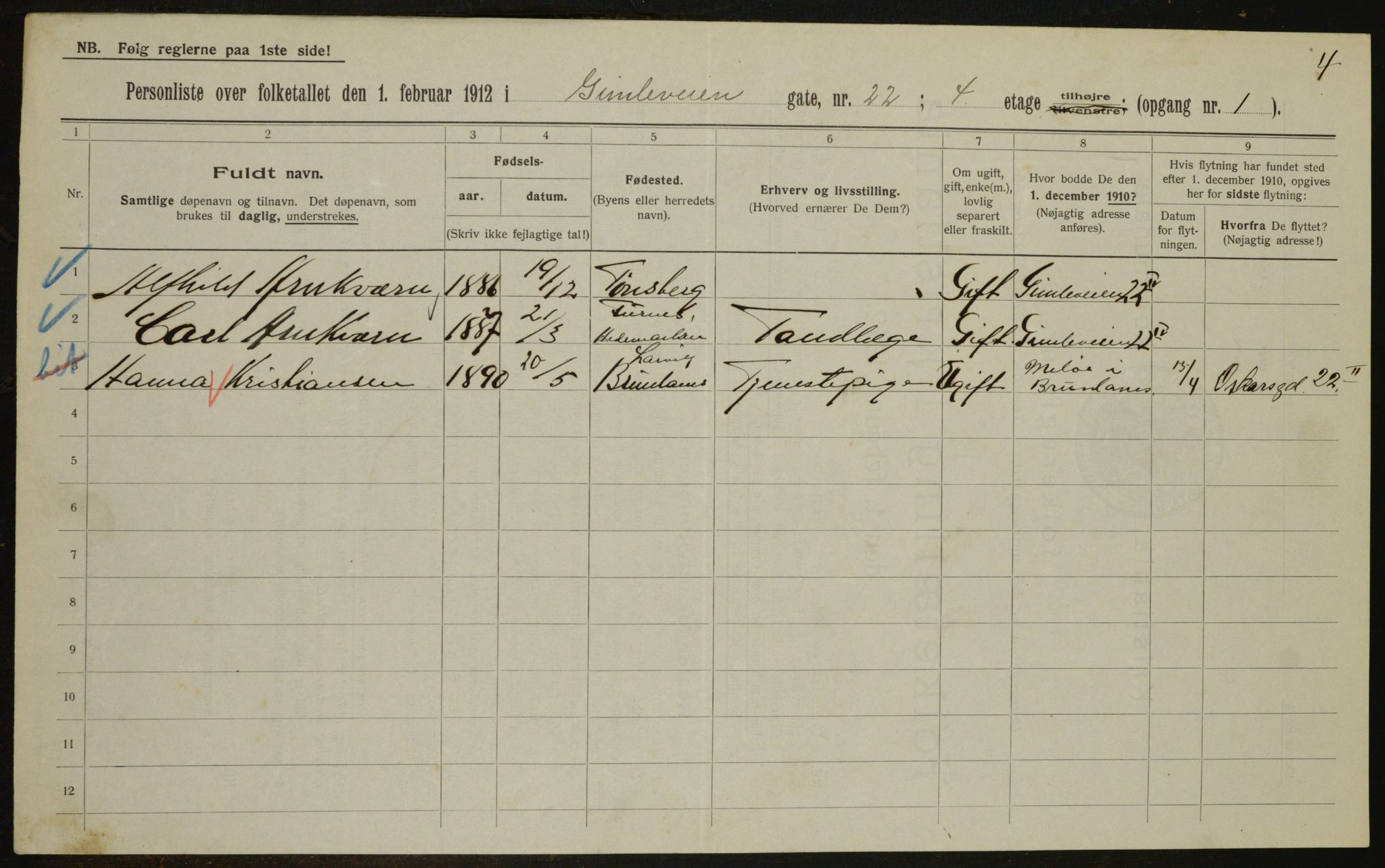 OBA, Municipal Census 1912 for Kristiania, 1912, p. 29106