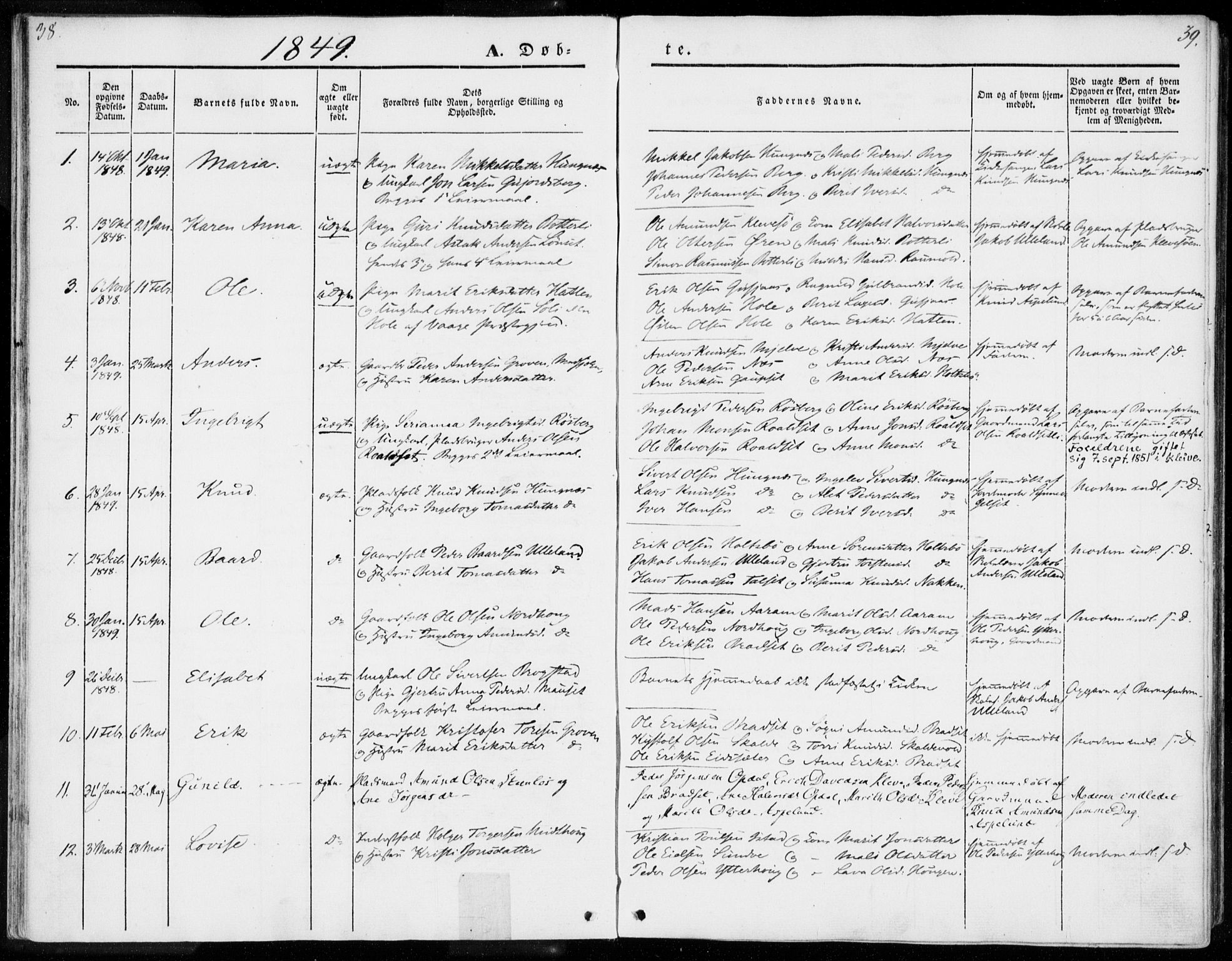 Ministerialprotokoller, klokkerbøker og fødselsregistre - Møre og Romsdal, SAT/A-1454/557/L0680: Parish register (official) no. 557A02, 1843-1869, p. 38-39