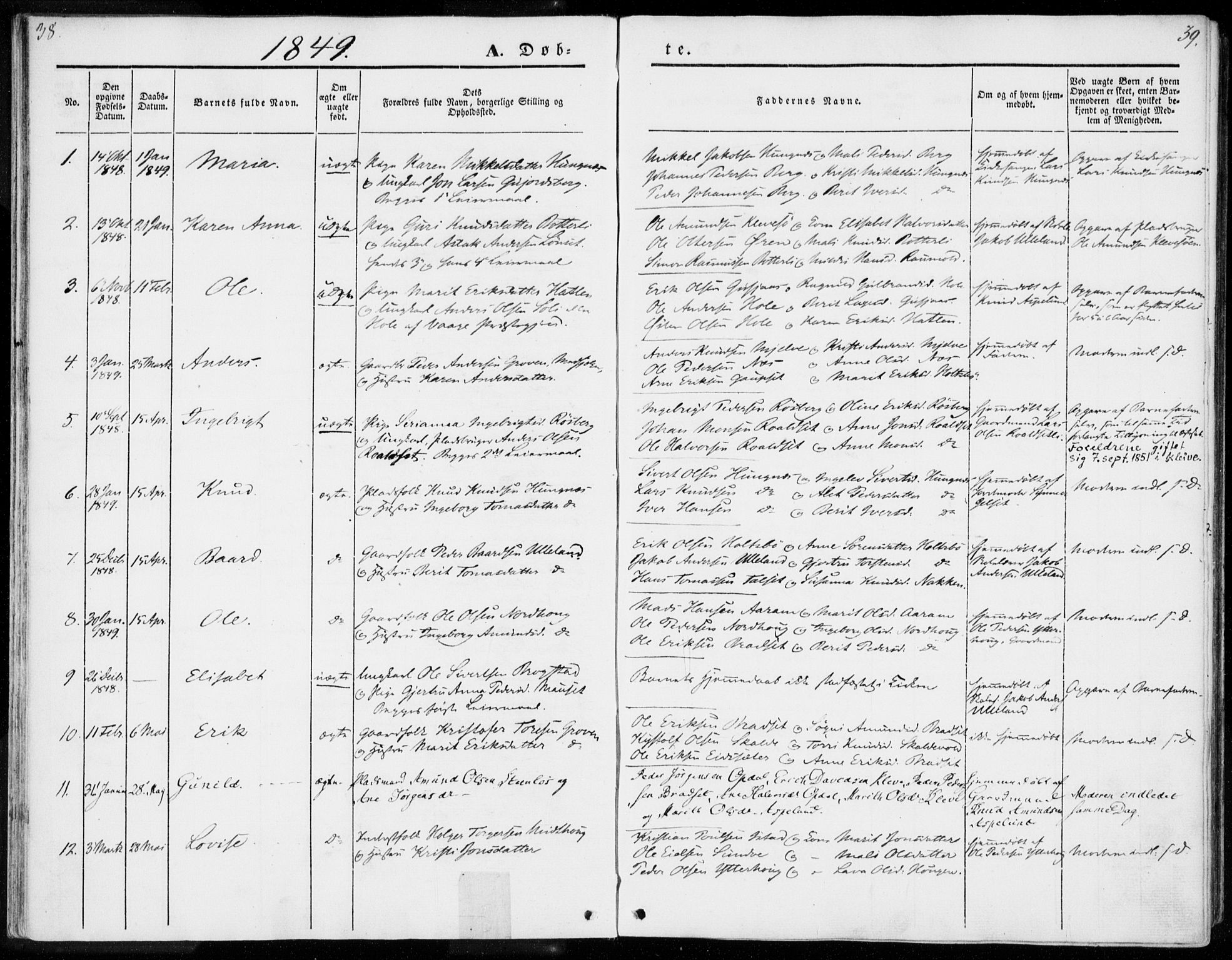 Ministerialprotokoller, klokkerbøker og fødselsregistre - Møre og Romsdal, AV/SAT-A-1454/557/L0680: Parish register (official) no. 557A02, 1843-1869, p. 38-39