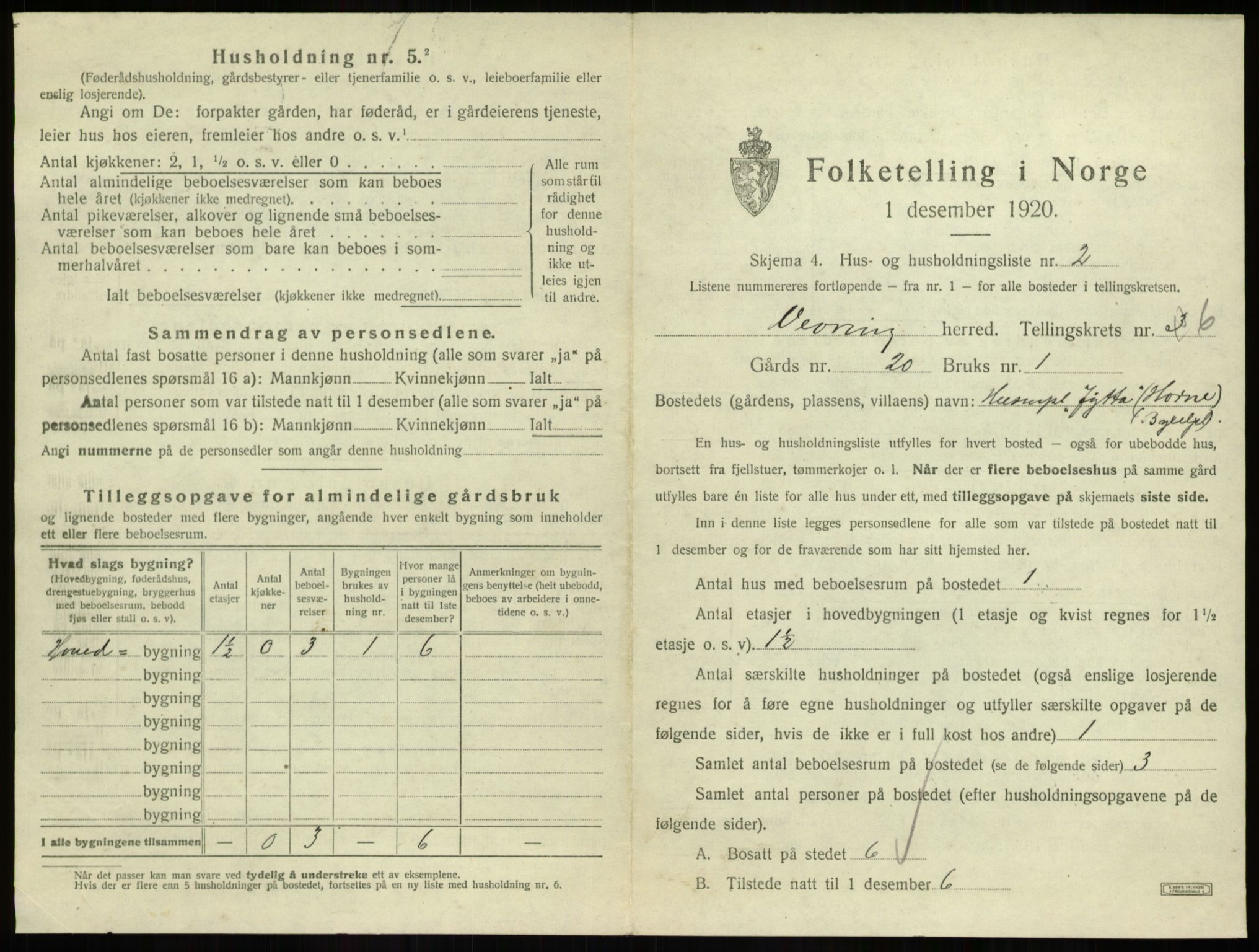 SAB, 1920 census for Vevring, 1920, p. 230