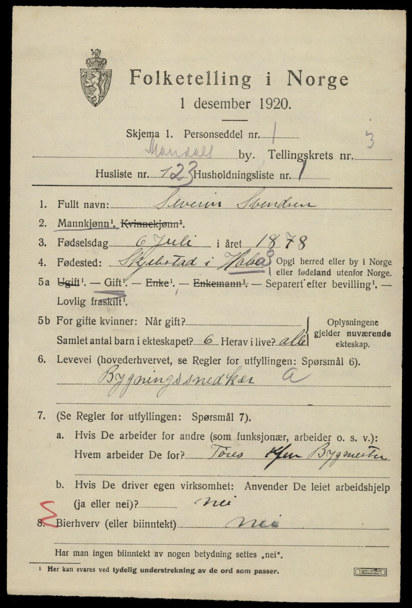 SAK, 1920 census for Mandal, 1920, p. 6853