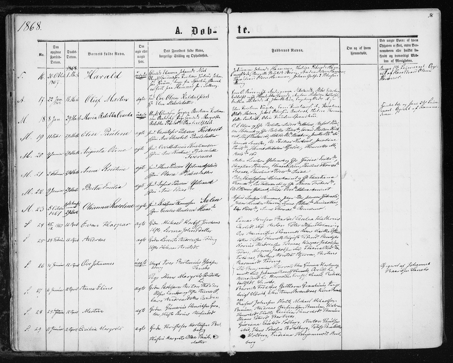 Ministerialprotokoller, klokkerbøker og fødselsregistre - Nord-Trøndelag, AV/SAT-A-1458/741/L0394: Parish register (official) no. 741A08, 1864-1877, p. 36