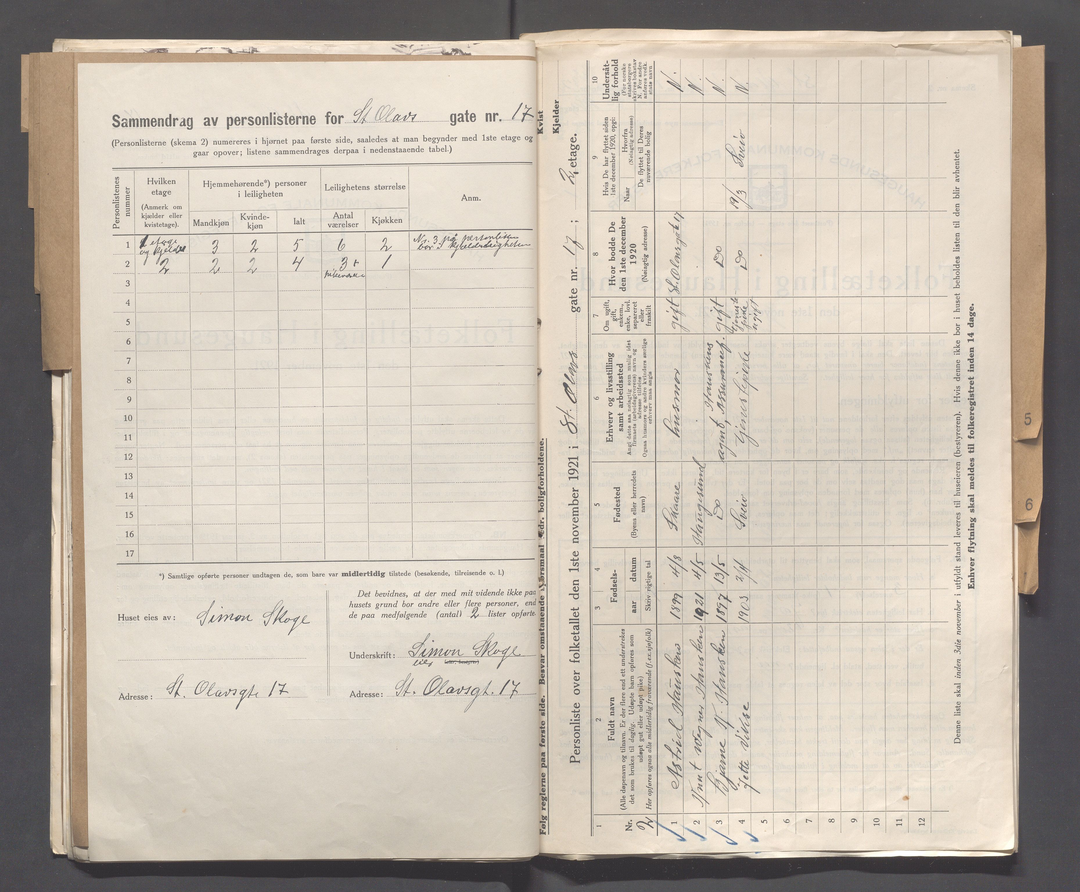 IKAR, Local census 1.11.1921 for Haugesund, 1921, p. 4296