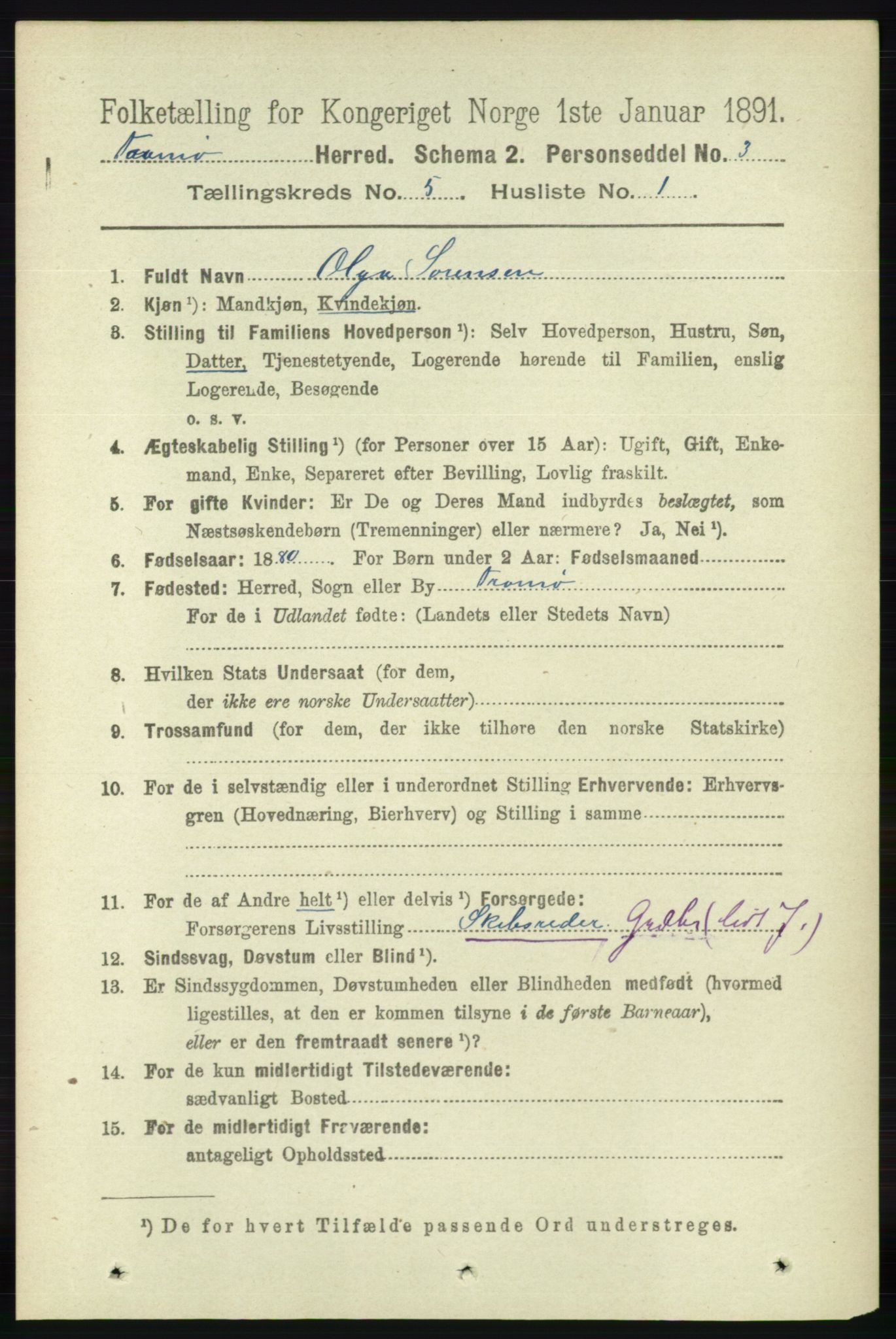 RA, 1891 census for 0921 Tromøy, 1891, p. 2194