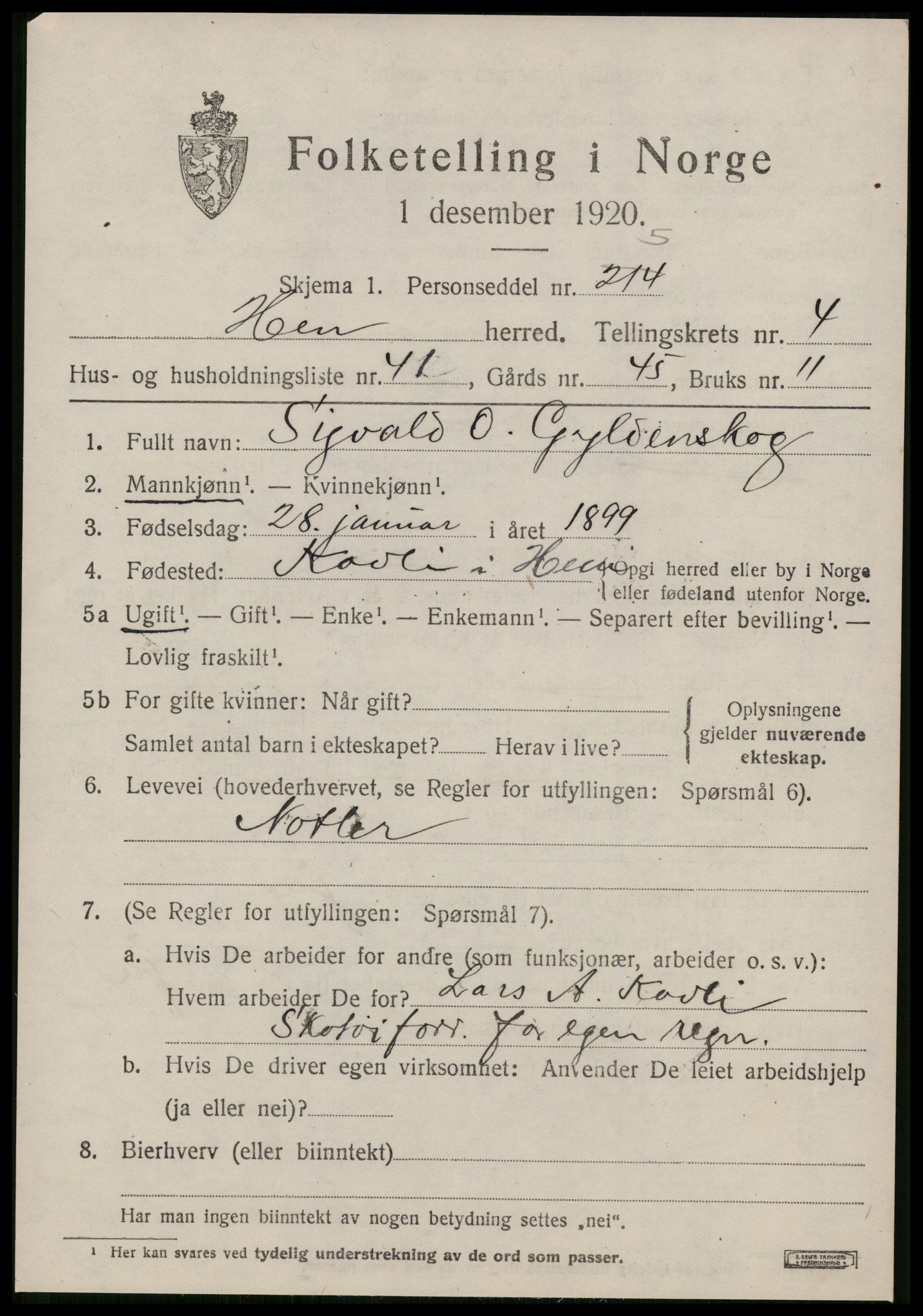 SAT, 1920 census for Hen, 1920, p. 2320