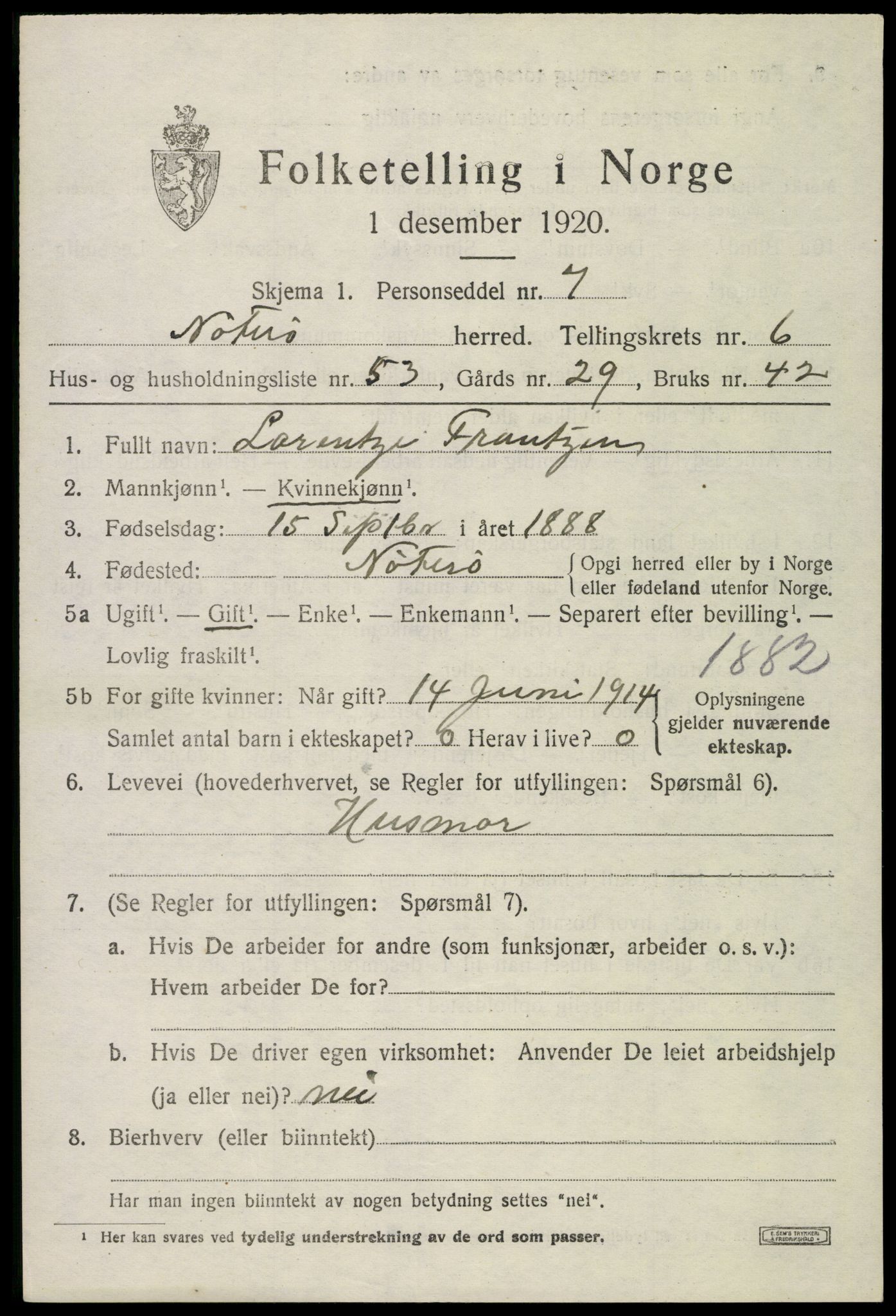 SAKO, 1920 census for Nøtterøy, 1920, p. 8863
