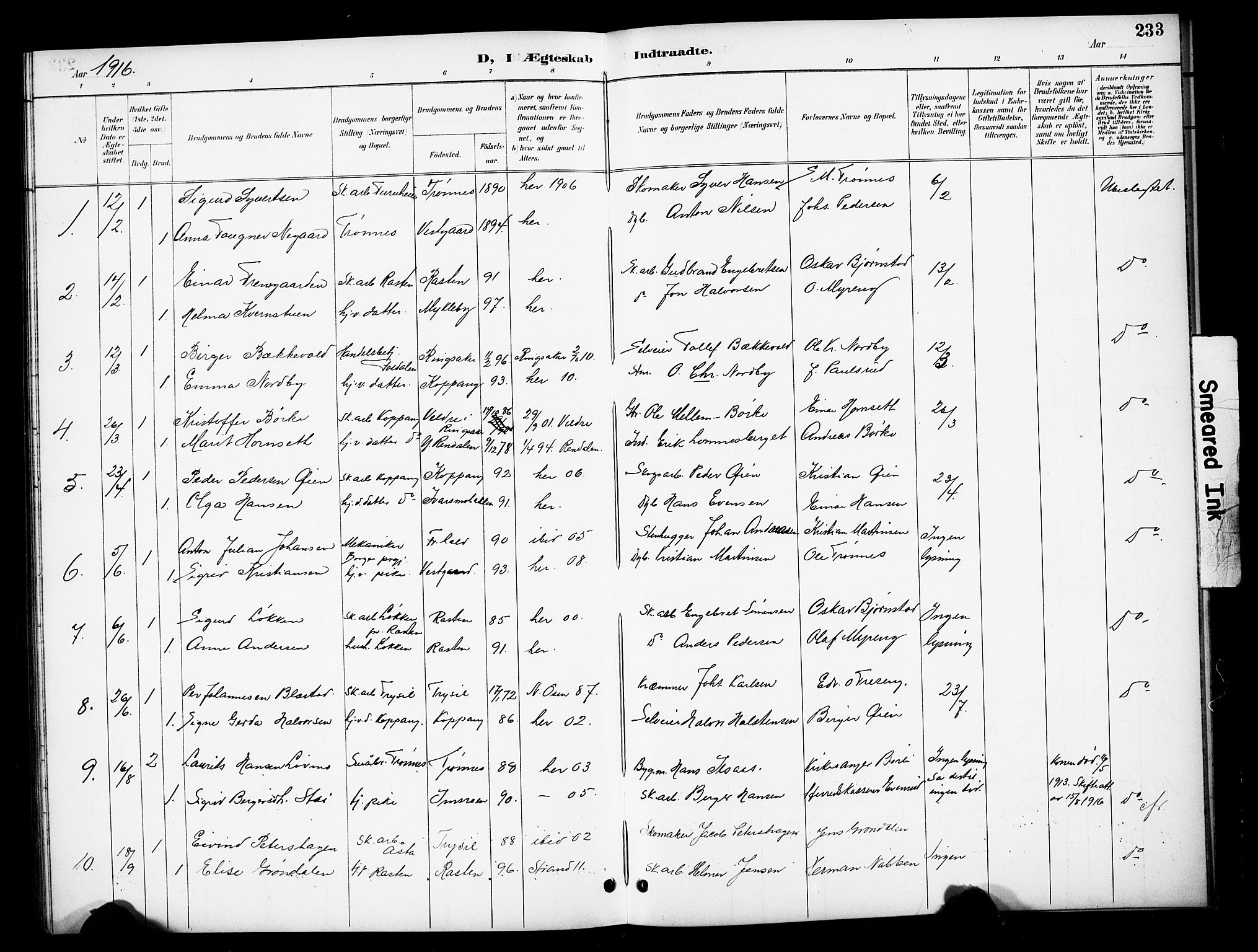 Stor-Elvdal prestekontor, SAH/PREST-052/H/Ha/Hab/L0003: Parish register (copy) no. 3, 1895-1917, p. 233