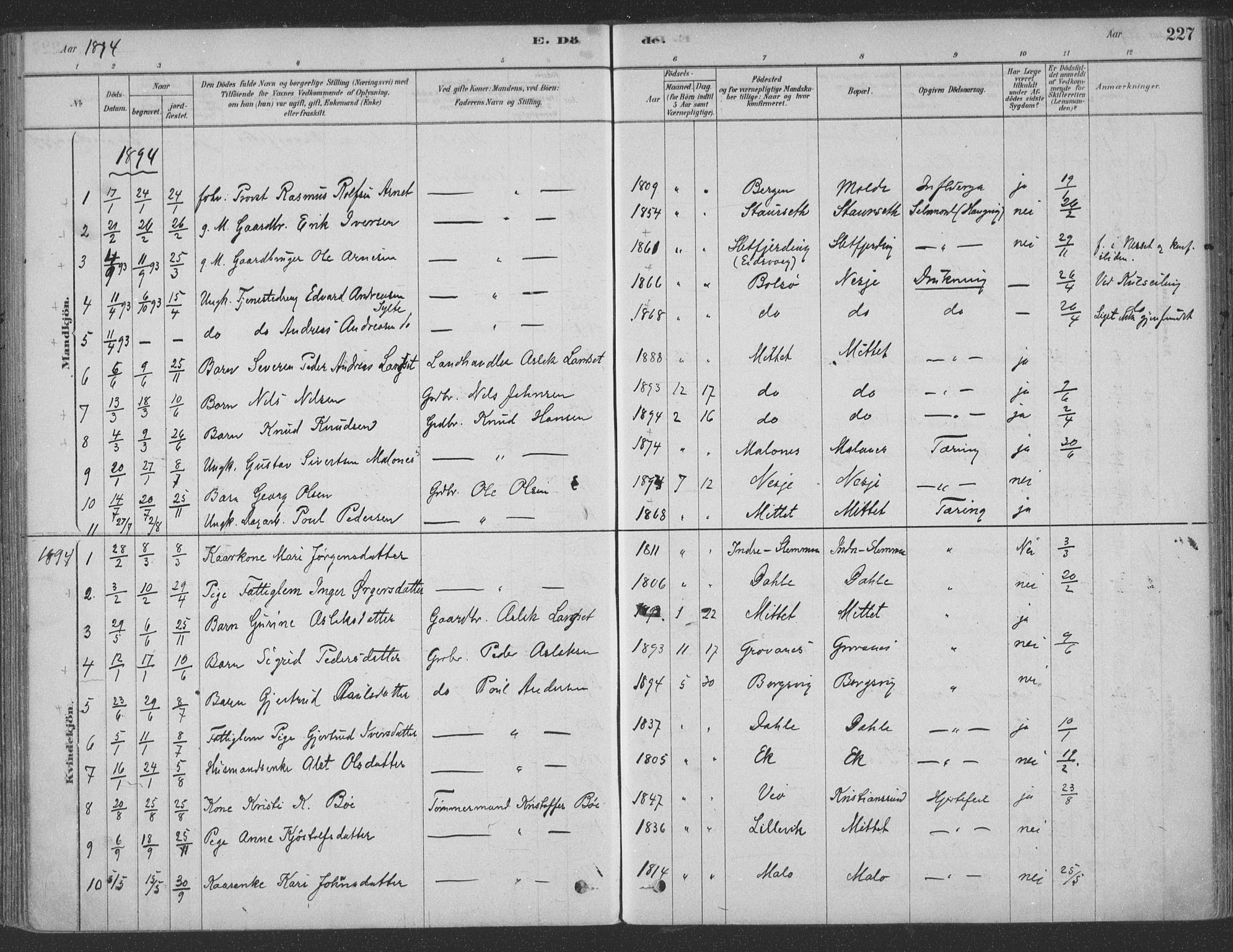 Ministerialprotokoller, klokkerbøker og fødselsregistre - Møre og Romsdal, SAT/A-1454/547/L0604: Parish register (official) no. 547A06, 1878-1906, p. 227