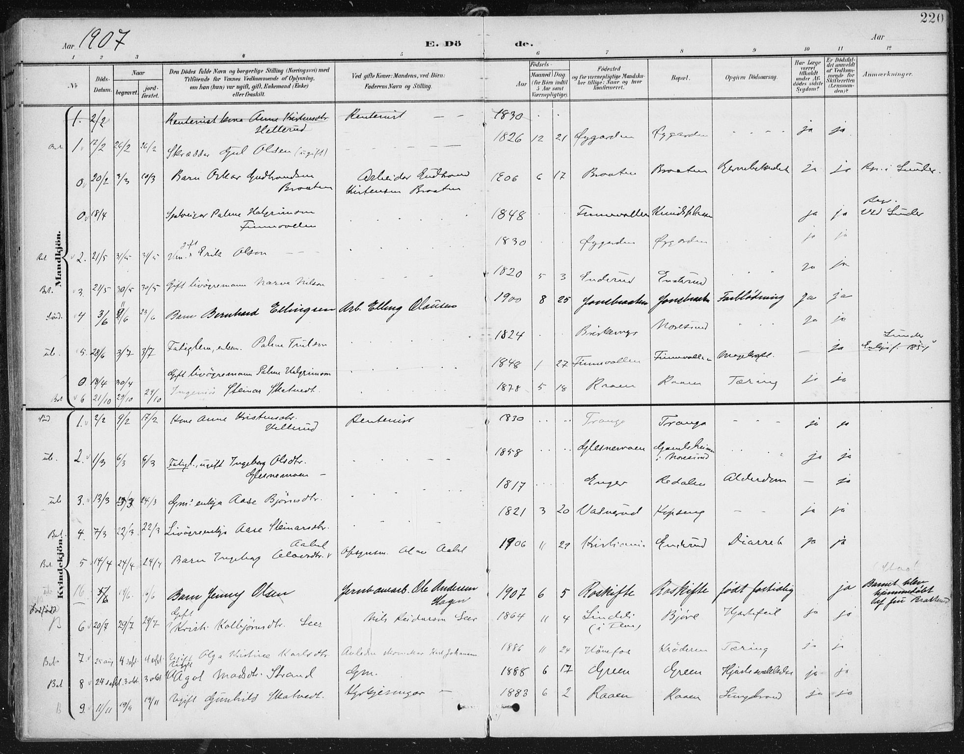 Krødsherad kirkebøker, SAKO/A-19/F/Fa/L0007: Parish register (official) no. 7, 1900-1915, p. 220
