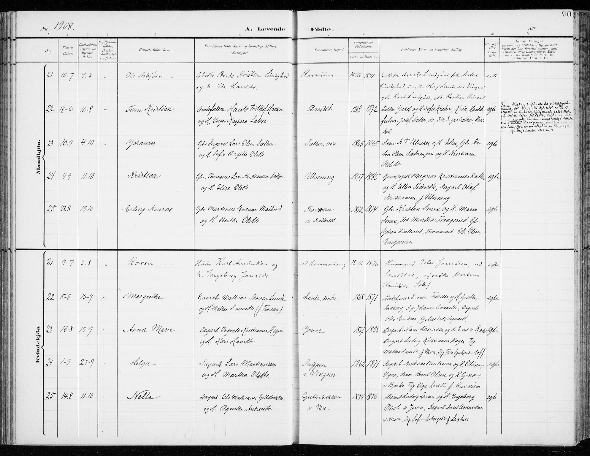 Fåberg prestekontor, AV/SAH-PREST-086/H/Ha/Haa/L0011: Parish register (official) no. 11, 1899-1913, p. 90