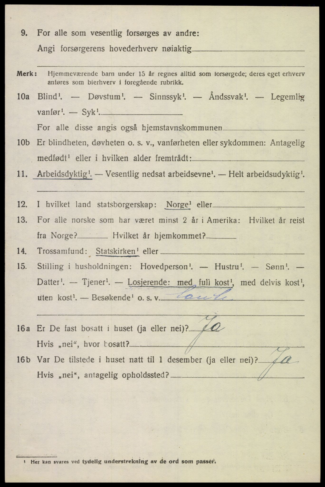 SAK, 1920 census for Bjelland, 1920, p. 944