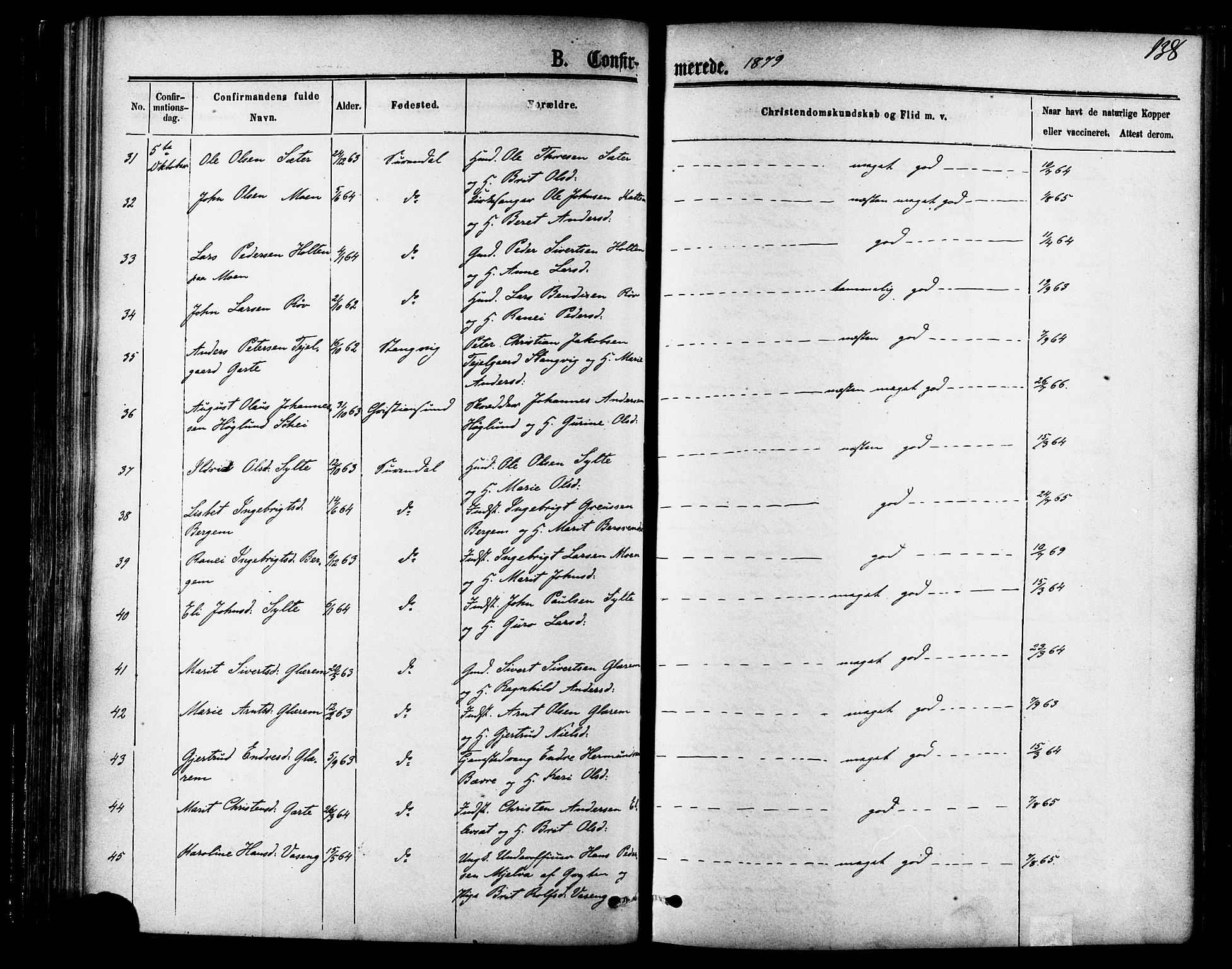 Ministerialprotokoller, klokkerbøker og fødselsregistre - Møre og Romsdal, SAT/A-1454/595/L1046: Parish register (official) no. 595A08, 1874-1884, p. 138