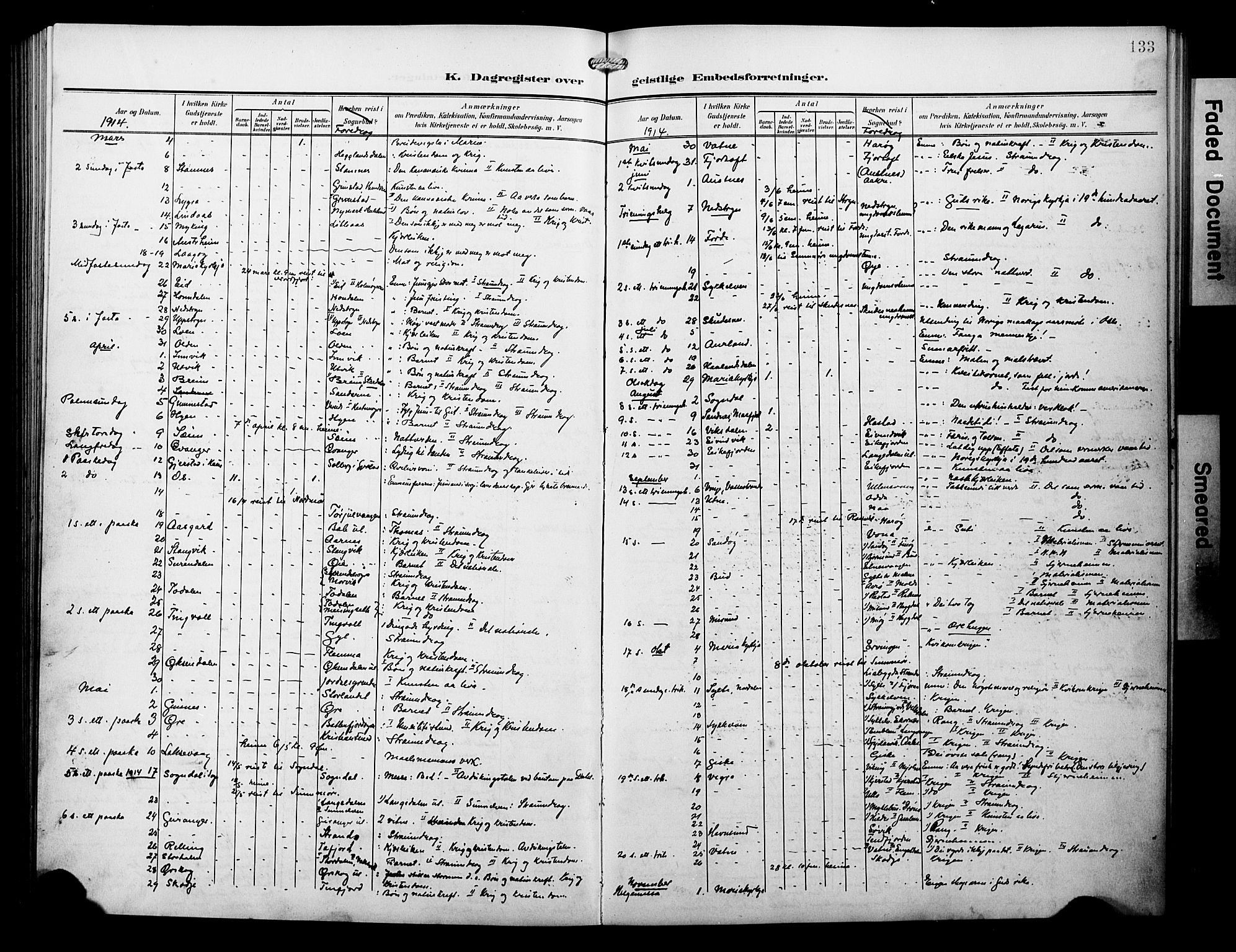 Arkivreferanse mangler*, SAB/-: Parish register (official) no. A 1, 1907-1928, p. 133