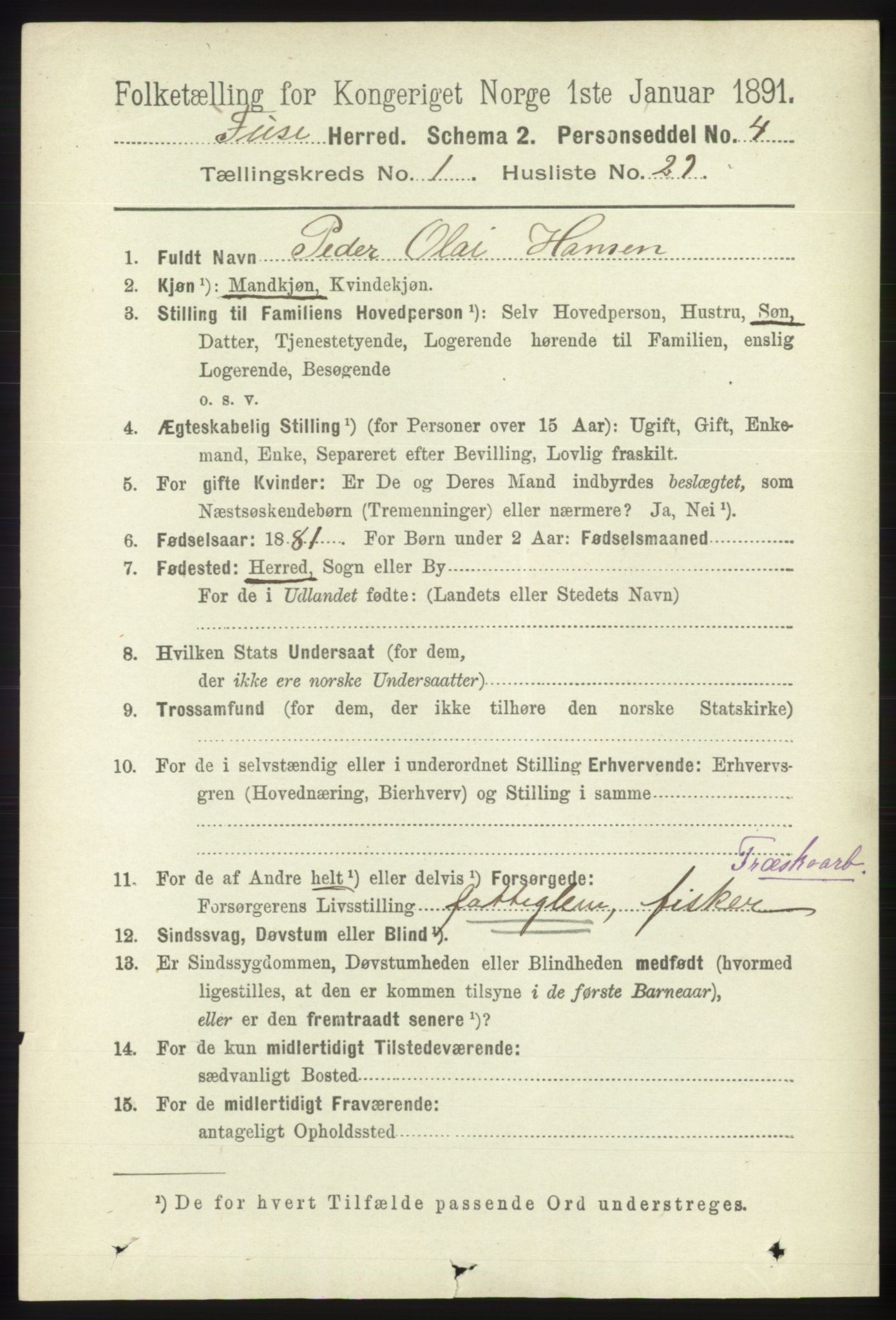 RA, 1891 census for 1241 Fusa, 1891, p. 262