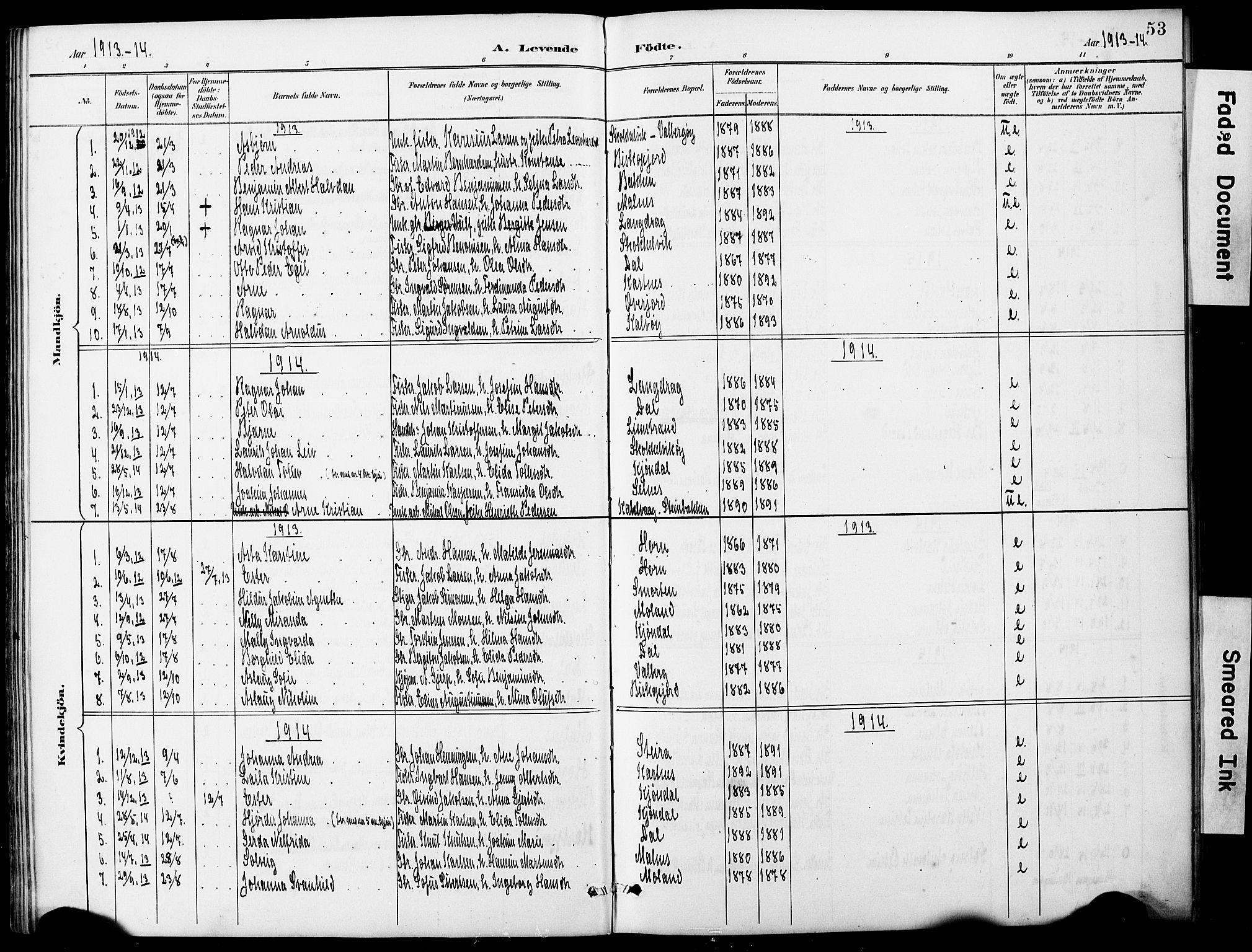 Ministerialprotokoller, klokkerbøker og fødselsregistre - Nordland, AV/SAT-A-1459/884/L1197: Parish register (copy) no. 884C03, 1888-1926, p. 53