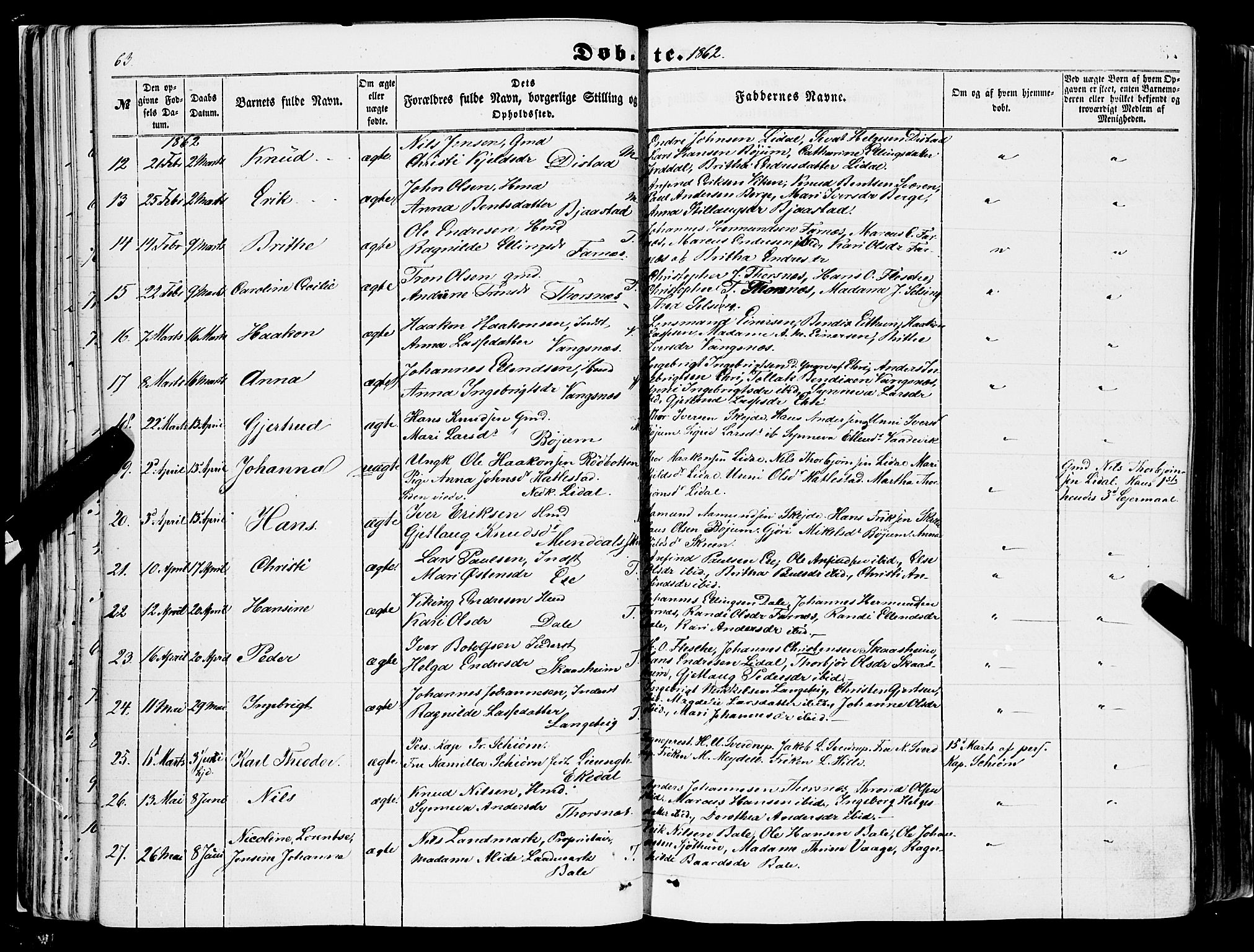 Balestrand sokneprestembete, AV/SAB-A-79601/H/Haa/Haaa/L0002: Parish register (official) no. A 2, 1847-1866, p. 63