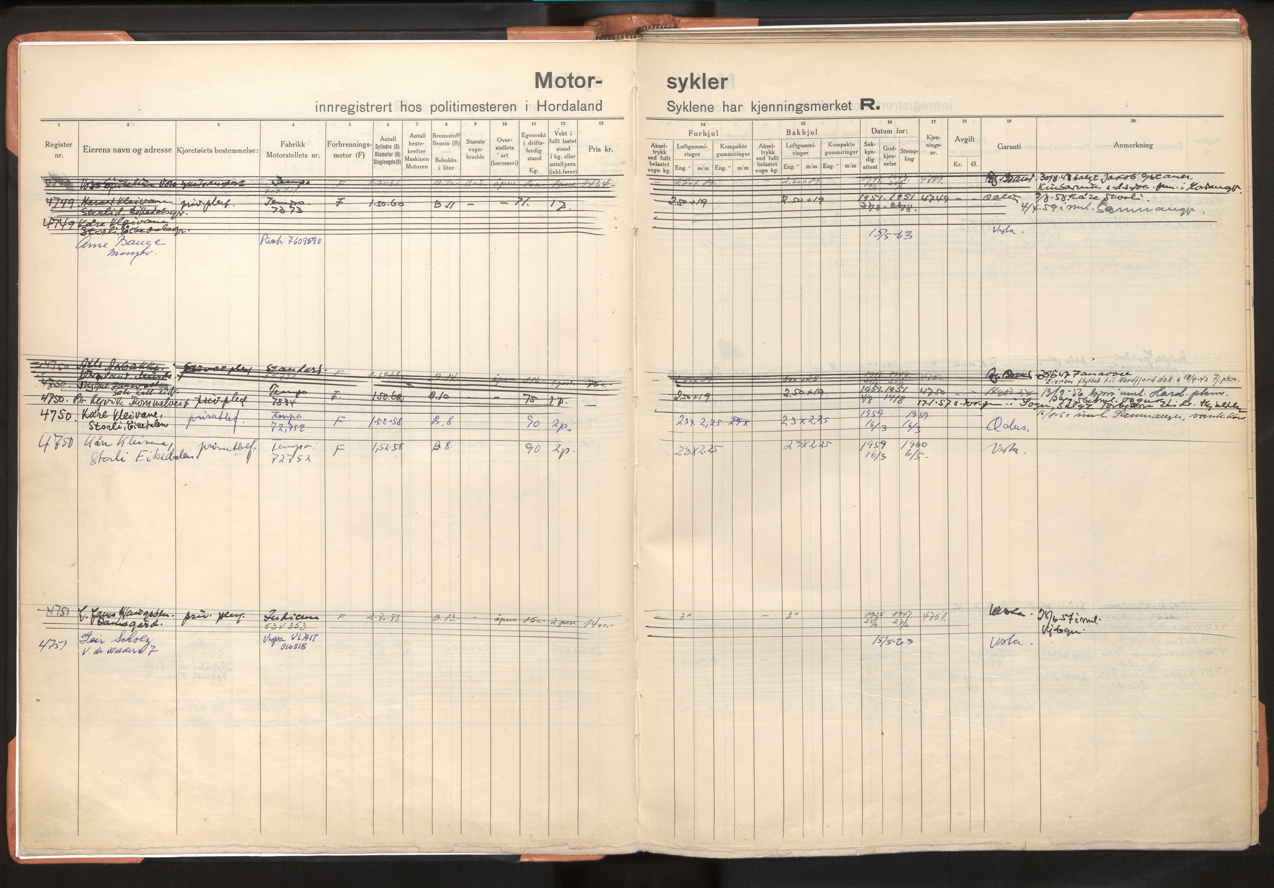 Statens vegvesen, Hordaland vegkontor, SAB/A-5201/2/O/Oa/L0011: Motorsykkel/moped - R4731-4999 og 12000-12503, 1915-1970, p. 10