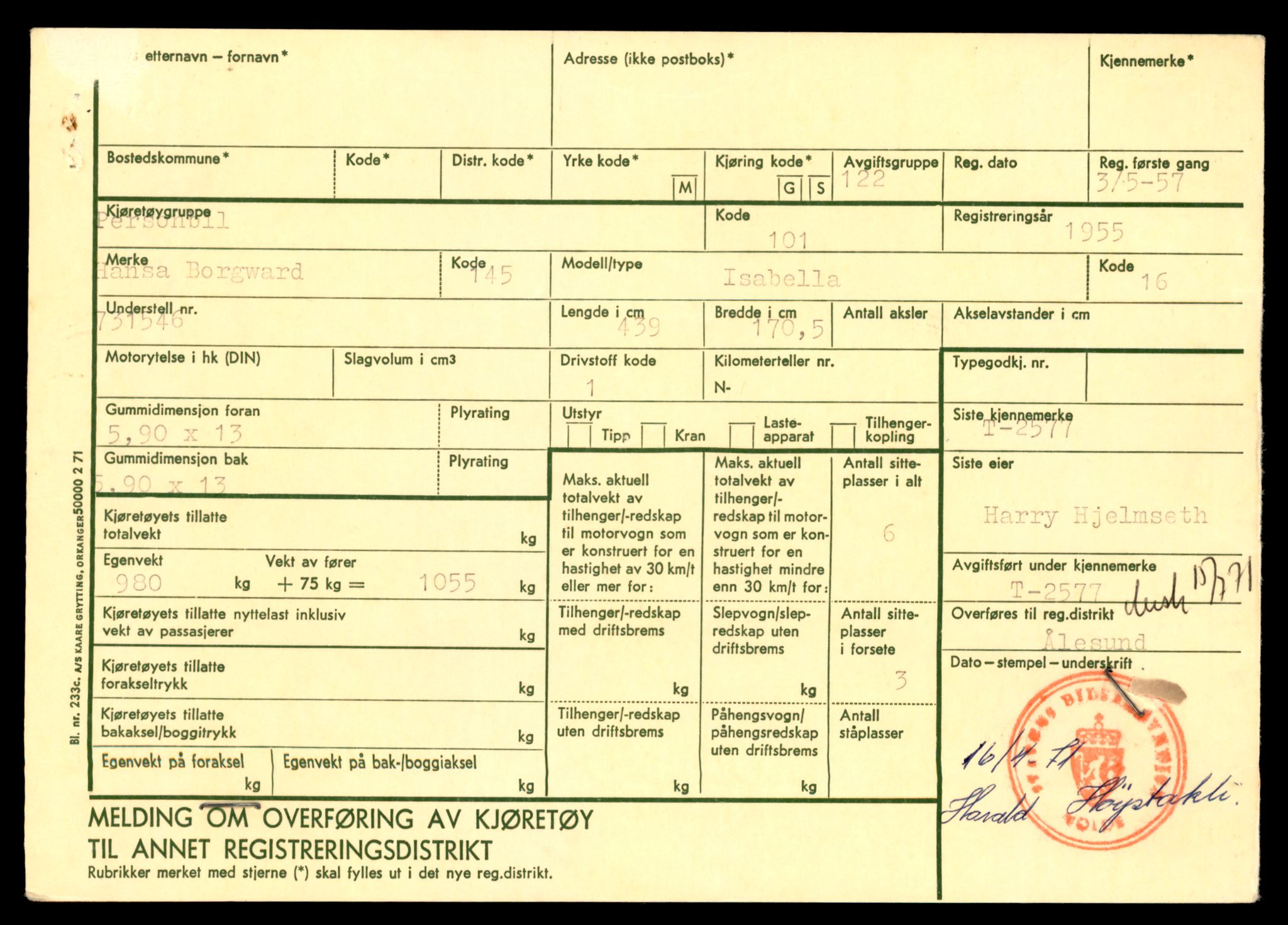 Møre og Romsdal vegkontor - Ålesund trafikkstasjon, SAT/A-4099/F/Fe/L0017: Registreringskort for kjøretøy T 1985 - T 10090, 1927-1998, p. 591