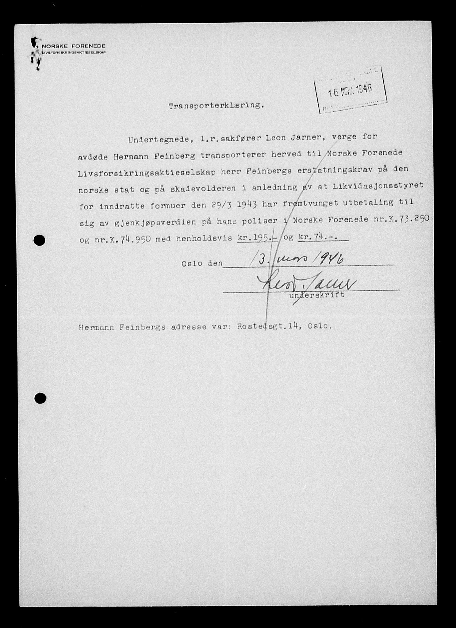 Justisdepartementet, Tilbakeføringskontoret for inndratte formuer, AV/RA-S-1564/H/Hc/Hcc/L0934: --, 1945-1947, p. 462