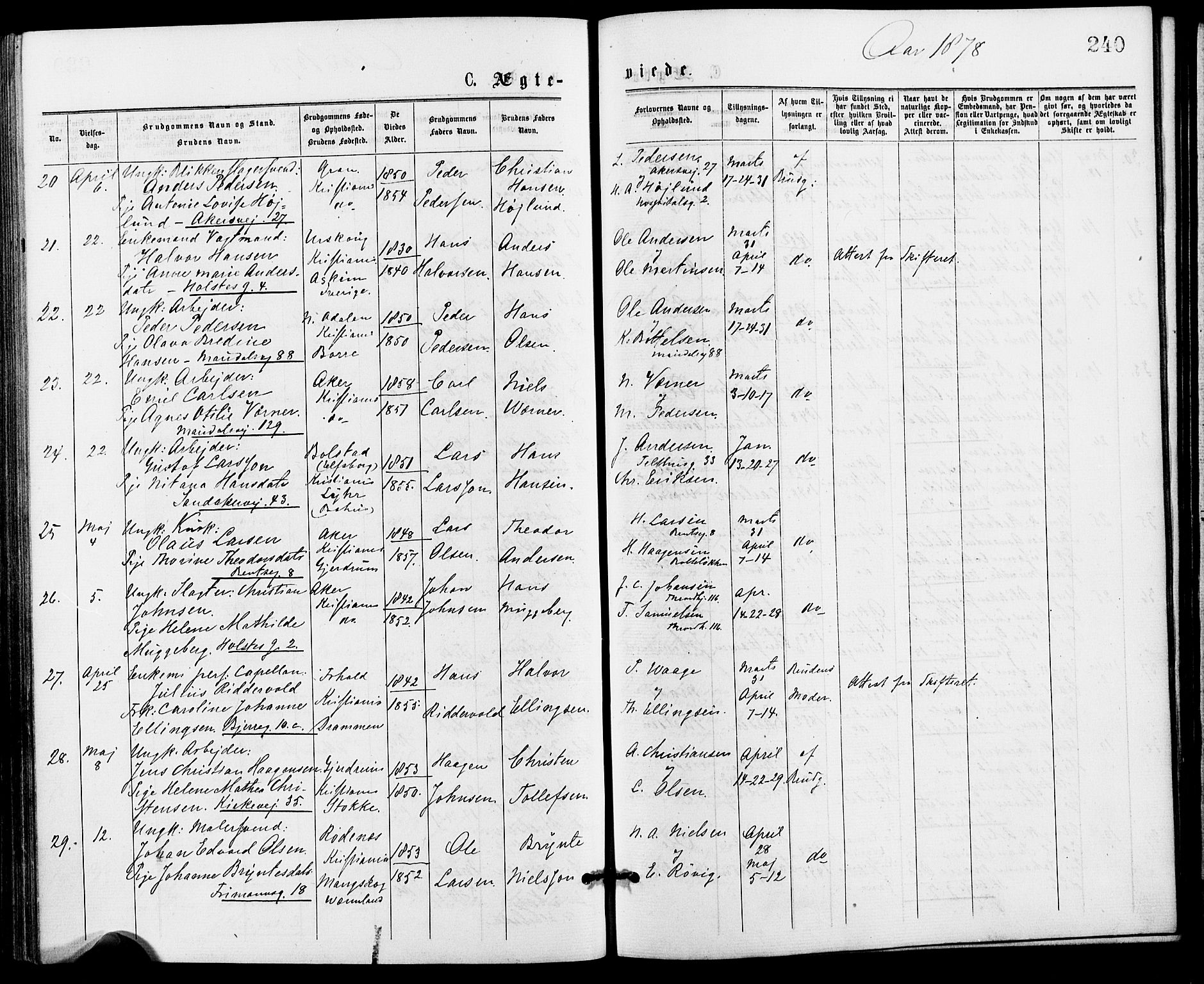 Gamle Aker prestekontor Kirkebøker, SAO/A-10617a/G/L0004: Parish register (copy) no. 4, 1875-1879, p. 240