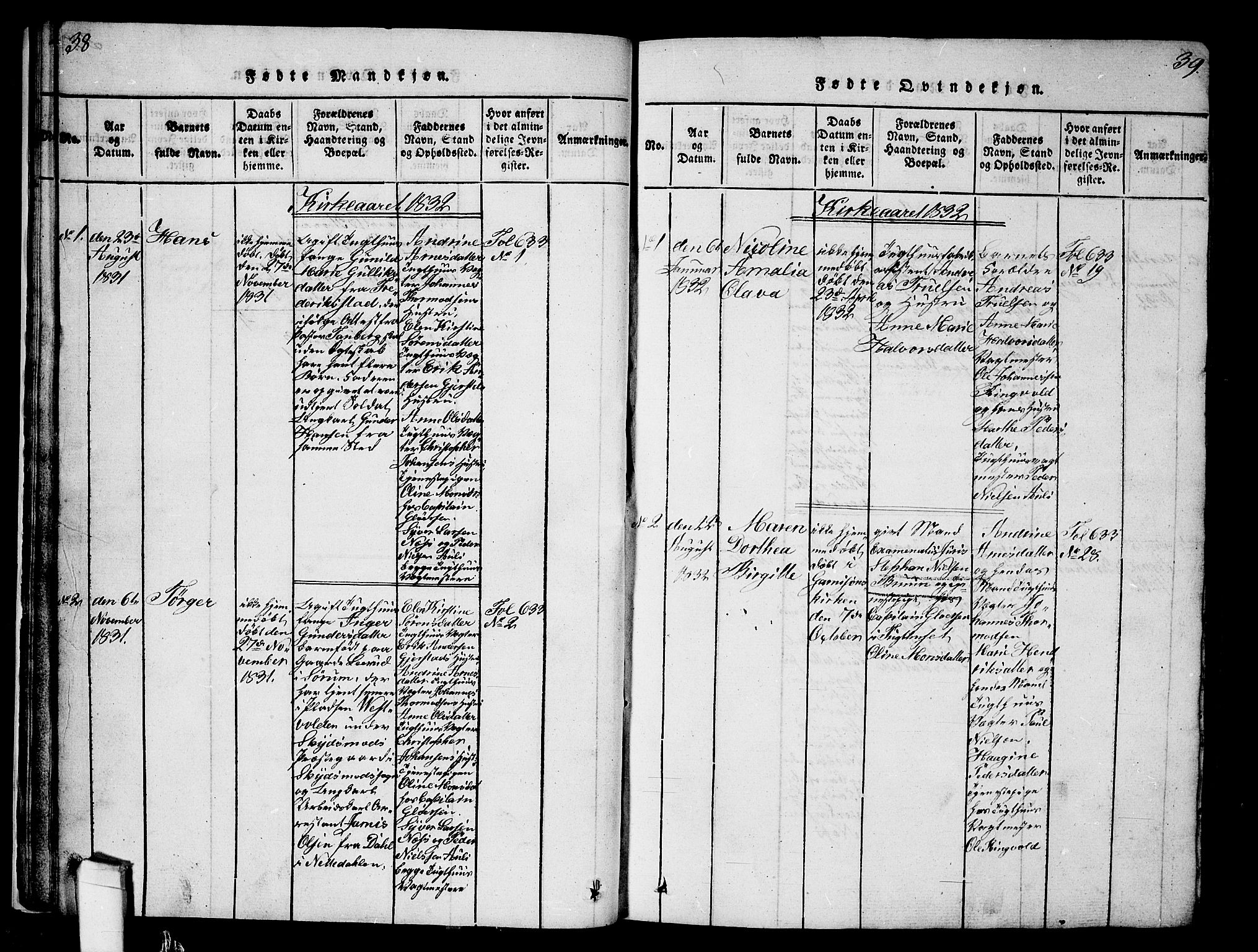 Kristiania tukthusprest Kirkebøker, AV/SAO-A-10881/G/Ga/L0001: Parish register (copy) no. 1, 1818-1857, p. 38-39