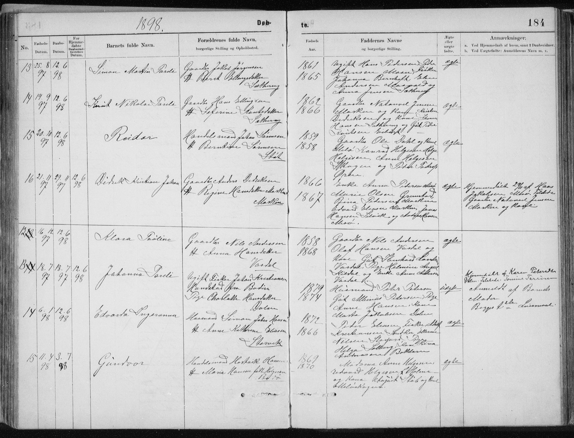 Ministerialprotokoller, klokkerbøker og fødselsregistre - Nordland, AV/SAT-A-1459/843/L0636: Parish register (copy) no. 843C05, 1884-1909, p. 184