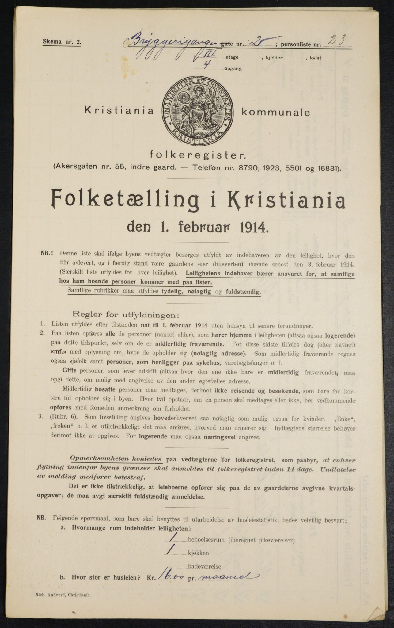 OBA, Municipal Census 1914 for Kristiania, 1914, p. 10056