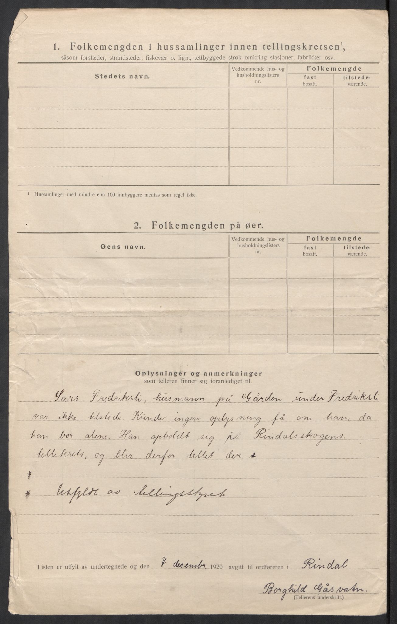 SAT, 1920 census for Rindal, 1920, p. 23