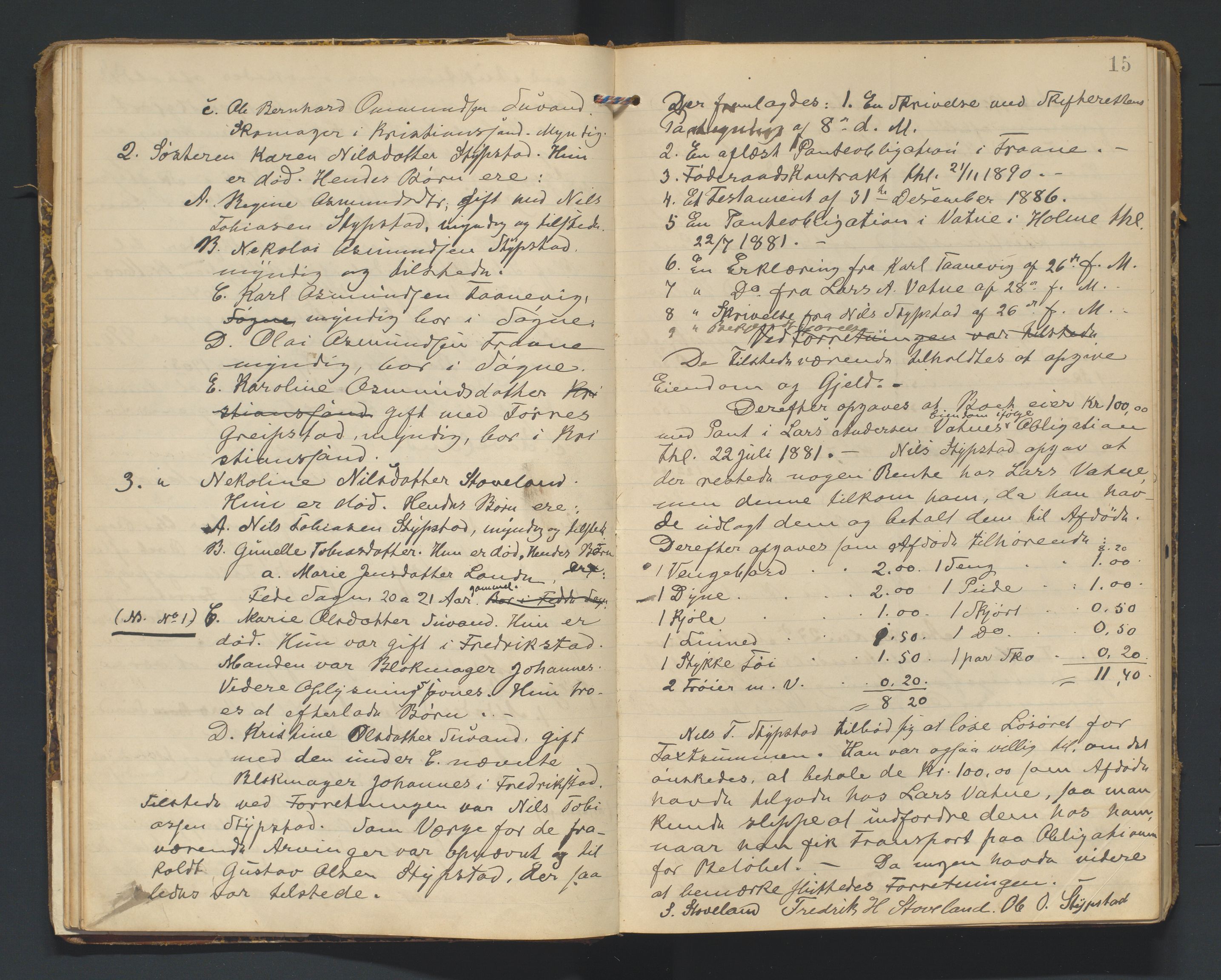 Mandal sorenskriveri, AV/SAK-1221-0005/001/H/Hc/L0051: Skifteregistreringsprotokoll nr 7 Holum, 1904-1934, p. 15