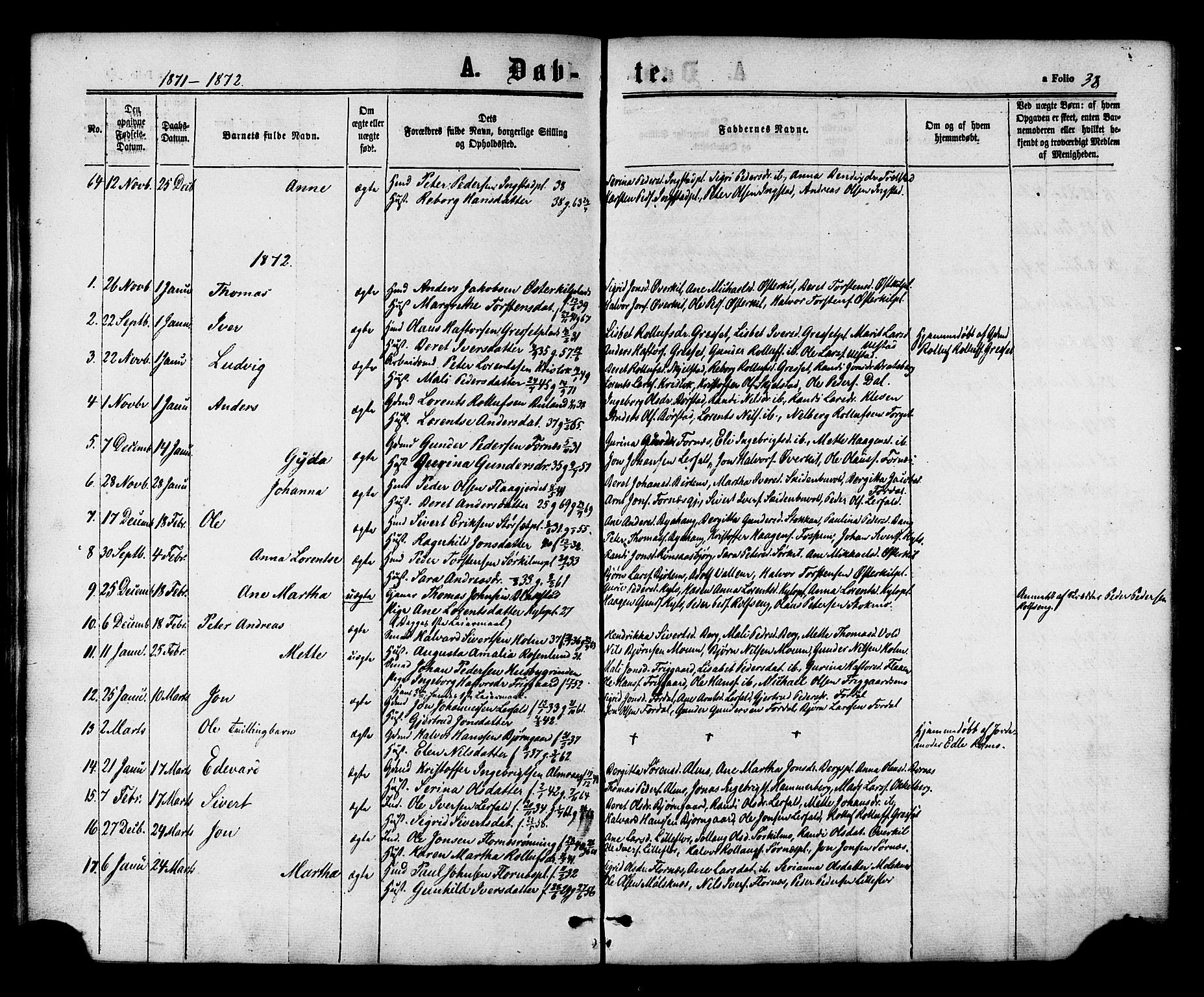 Ministerialprotokoller, klokkerbøker og fødselsregistre - Nord-Trøndelag, SAT/A-1458/703/L0029: Parish register (official) no. 703A02, 1863-1879, p. 38