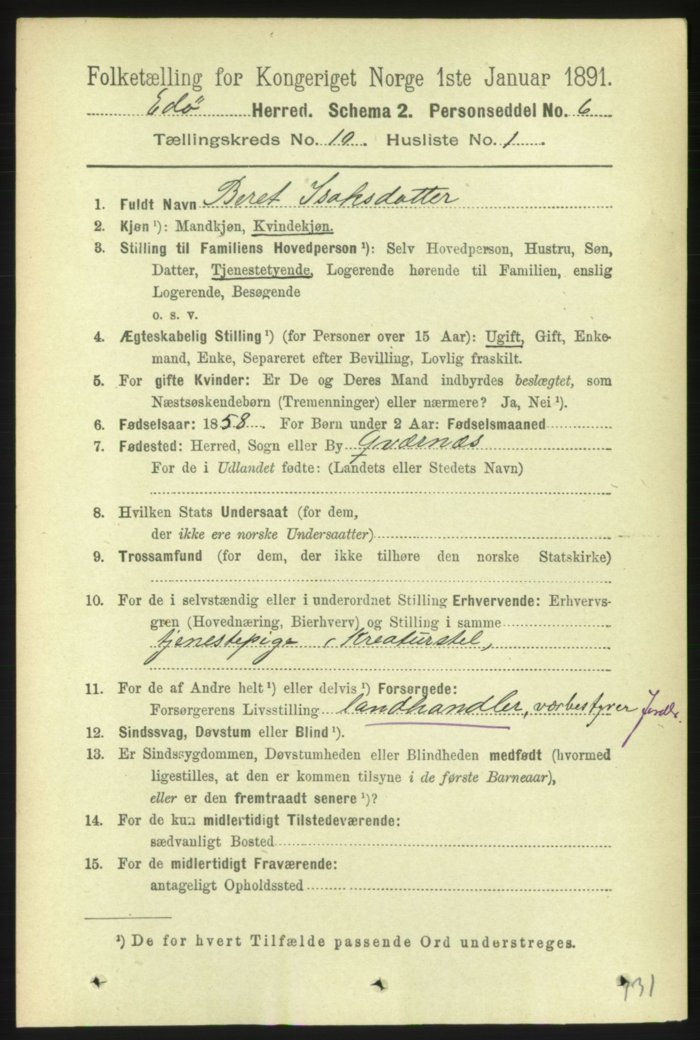 RA, 1891 census for 1573 Edøy, 1891, p. 2643