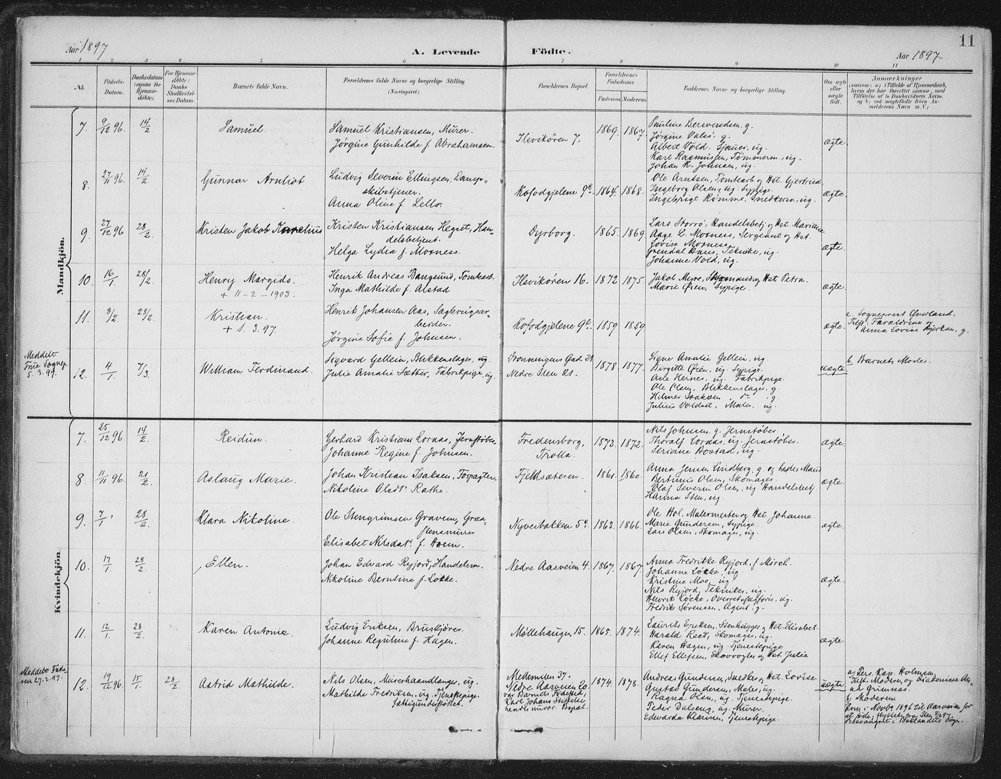 Ministerialprotokoller, klokkerbøker og fødselsregistre - Sør-Trøndelag, AV/SAT-A-1456/603/L0167: Parish register (official) no. 603A06, 1896-1932, p. 11