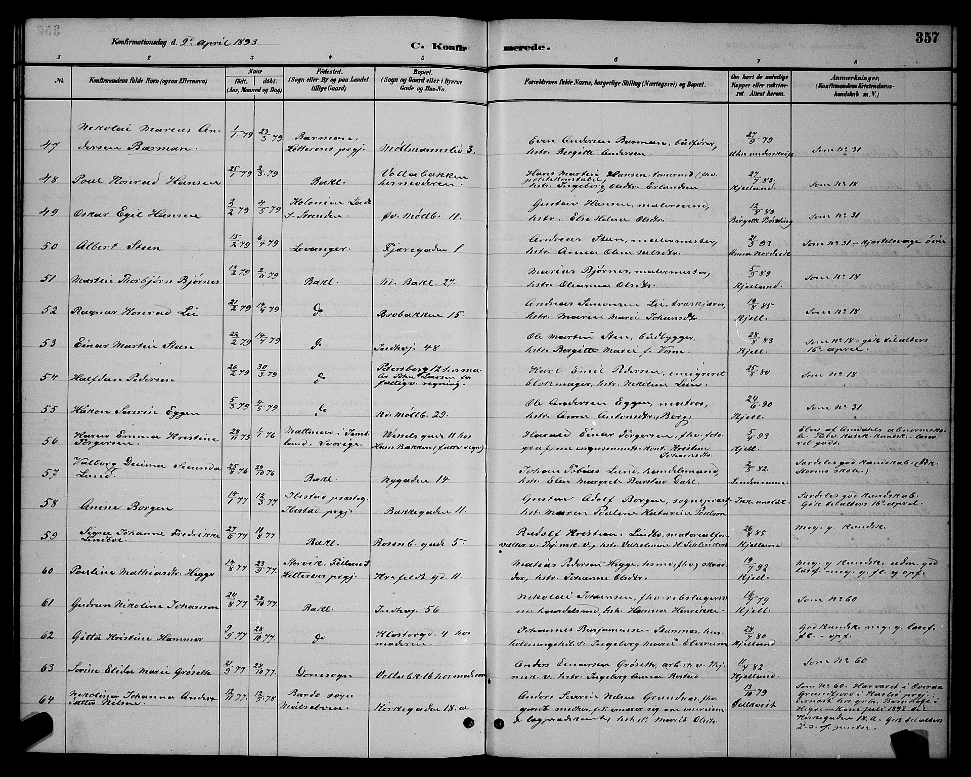 Ministerialprotokoller, klokkerbøker og fødselsregistre - Sør-Trøndelag, AV/SAT-A-1456/604/L0222: Parish register (copy) no. 604C05, 1886-1895, p. 357