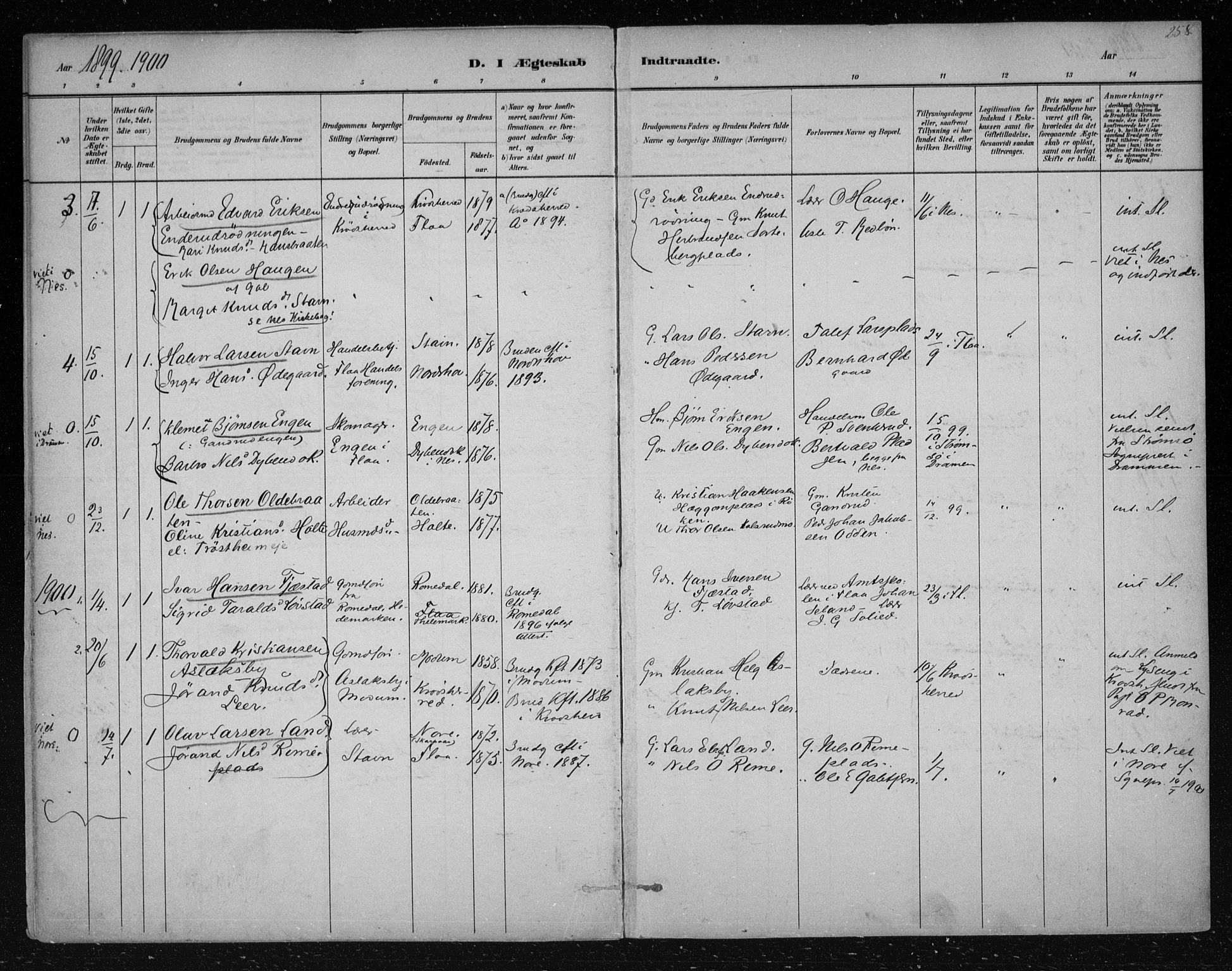 Nes kirkebøker, AV/SAKO-A-236/F/Fa/L0012: Parish register (official) no. 12, 1881-1917, p. 258