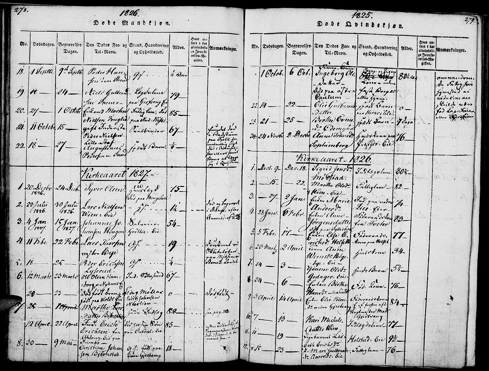 Nes prestekontor, Hedmark, AV/SAH-PREST-020/K/Ka/L0002: Parish register (official) no. 2, 1813-1827, p. 278-279