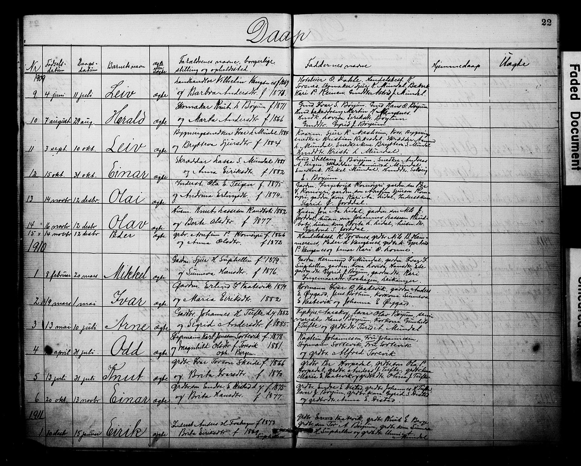 Balestrand sokneprestembete, SAB/A-79601: Parish register (copy) no. B 1A, 1880-1916, p. 22