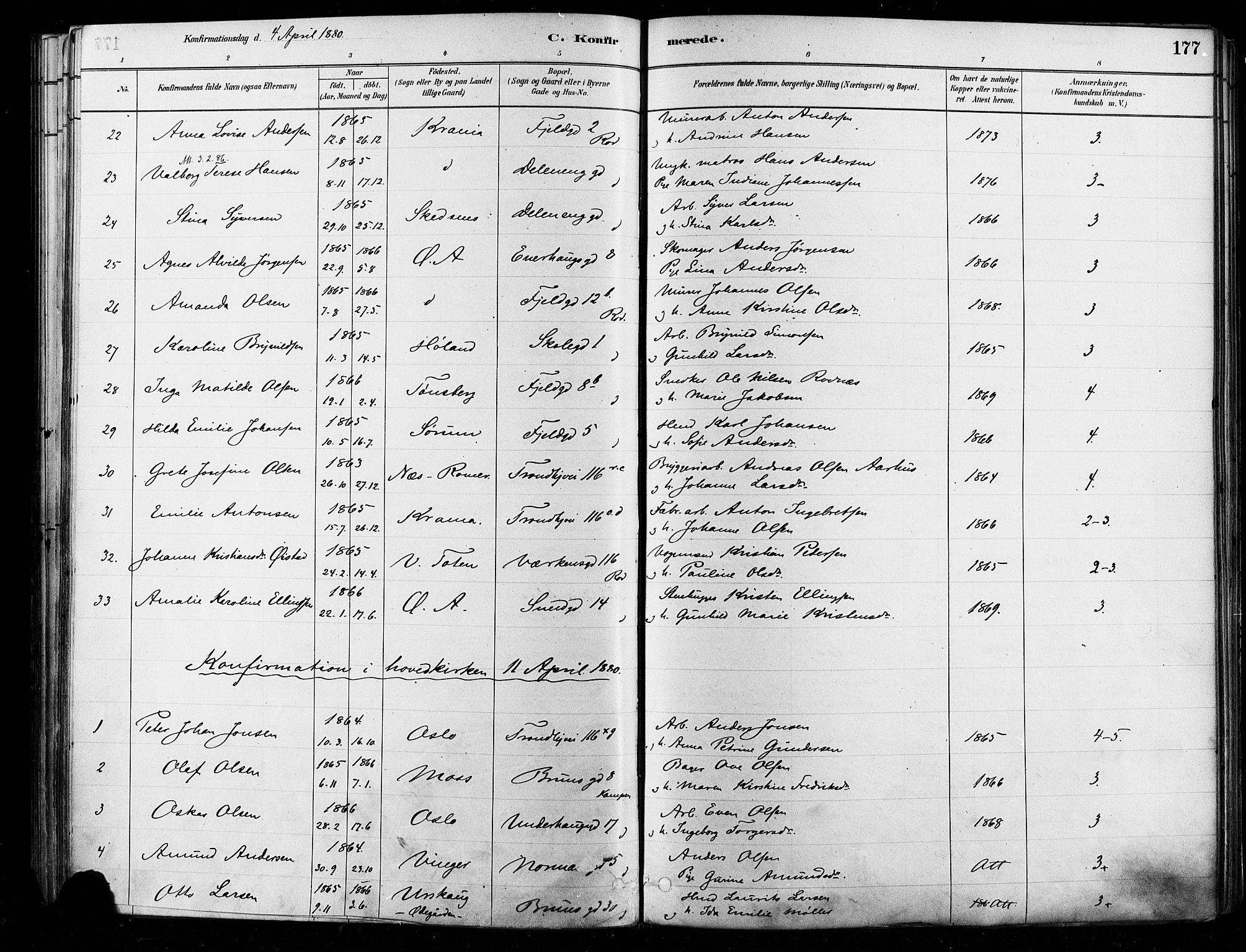 Østre Aker prestekontor Kirkebøker, SAO/A-10840/F/Fa/L0006: Parish register (official) no. I 5, 1879-1882, p. 177